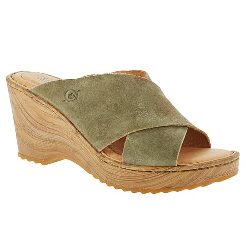 Born Nora Handcrafted Leather/Suede Wedge Sandal - Blue