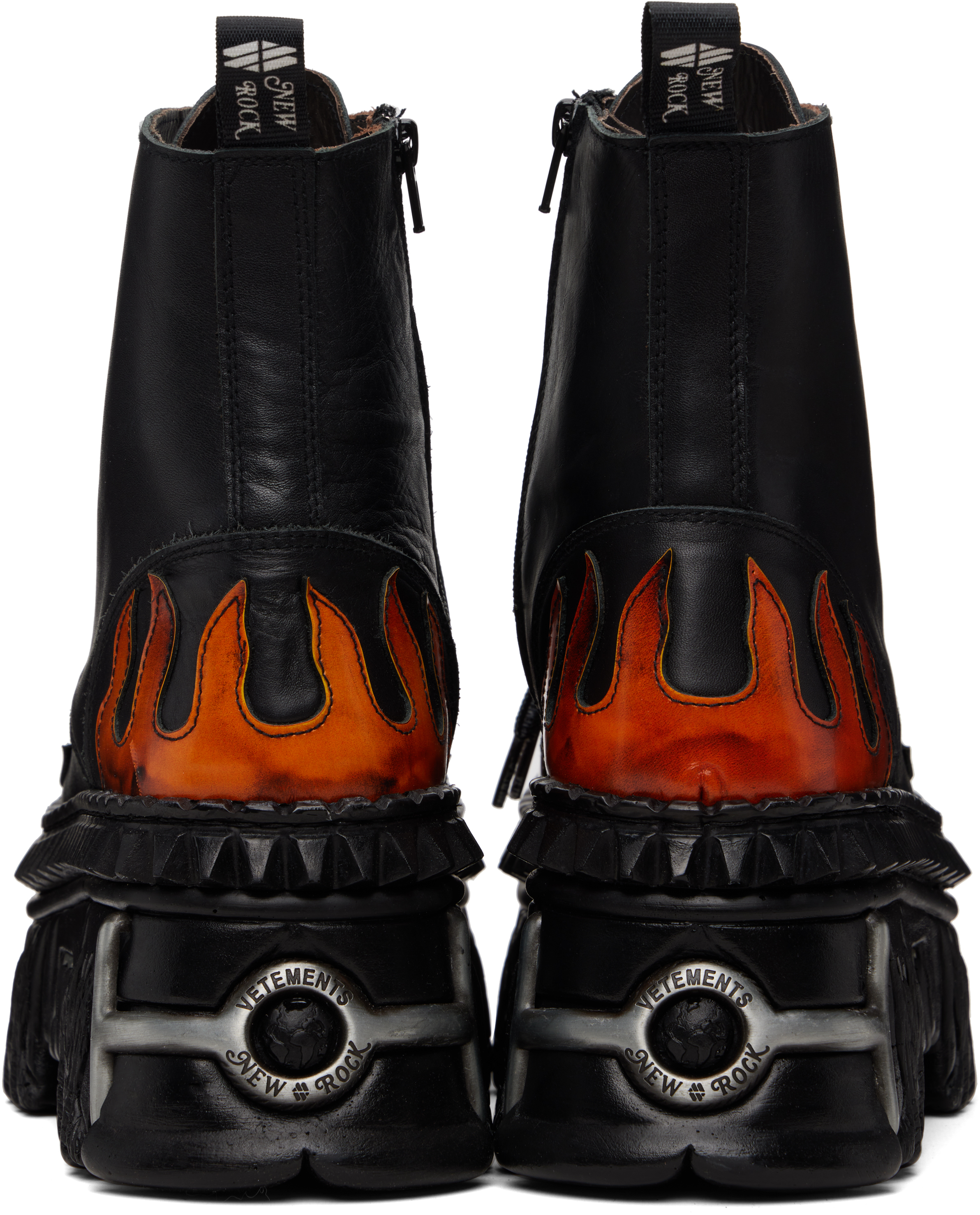 Black New Rock Edition Flame Combat Boots