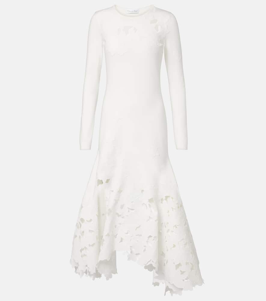 Lace-trimmed asymmetric midi dress