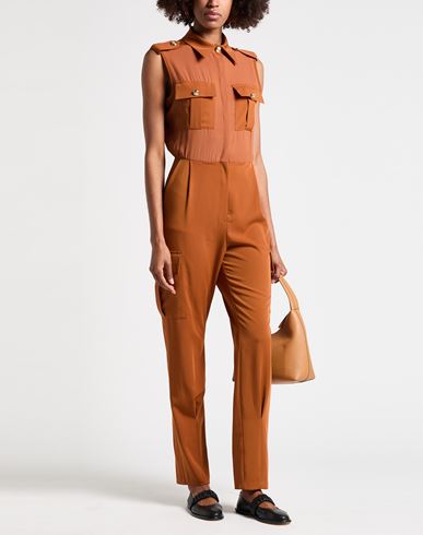 Woman Jumpsuit Brown Size M Polyester, Elastane