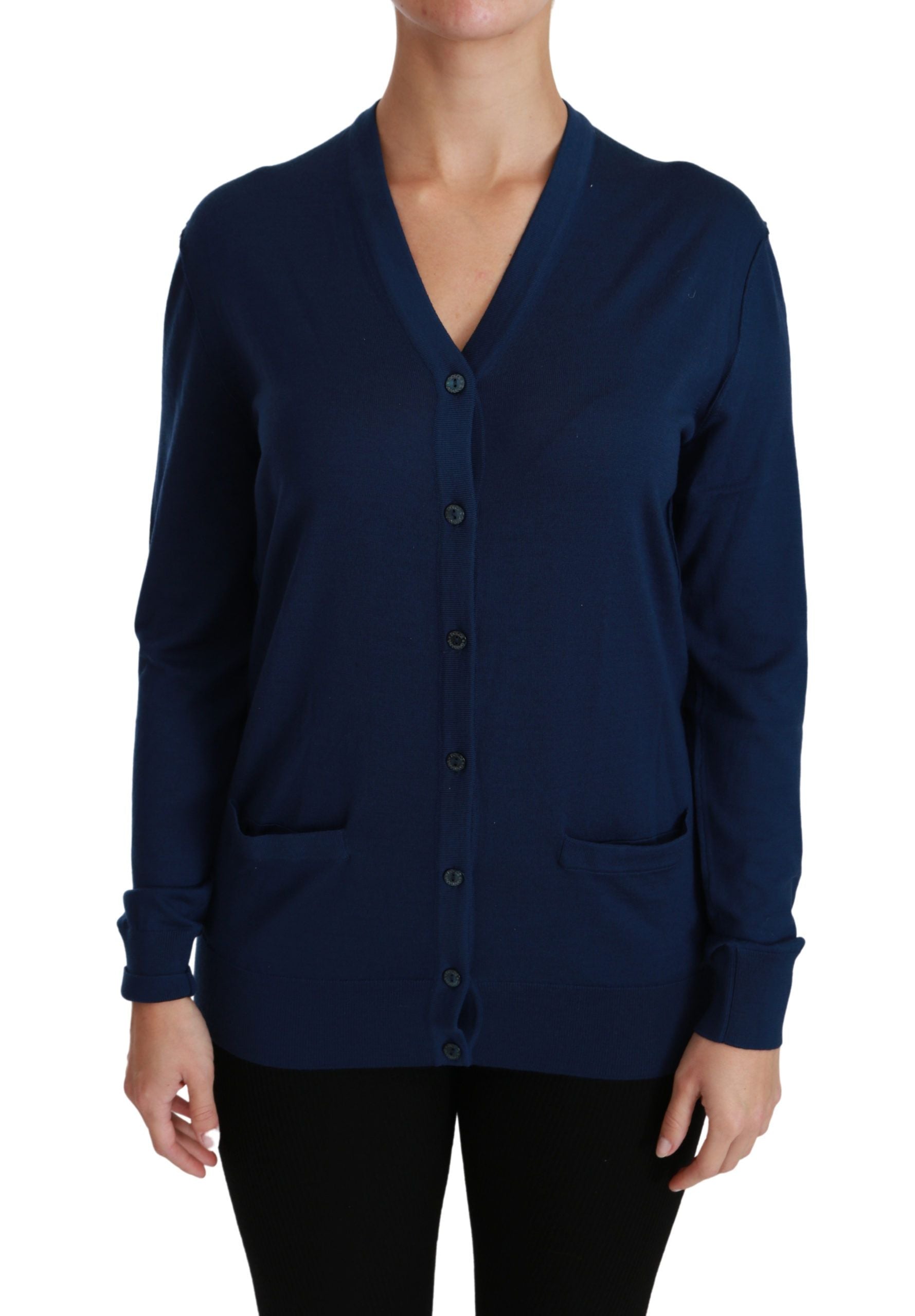 Virgin Wool Button Cardigan — Navy