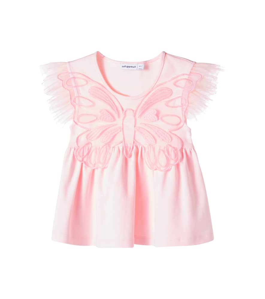 Self-Portrait Kids Tulle-trimmed cotton jersey top