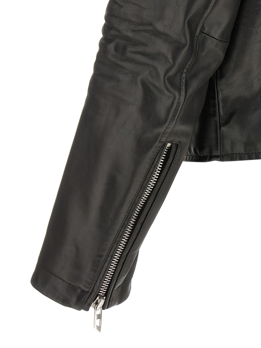 Biker jacket in waxed leather - Leather jackets - Man - Black
