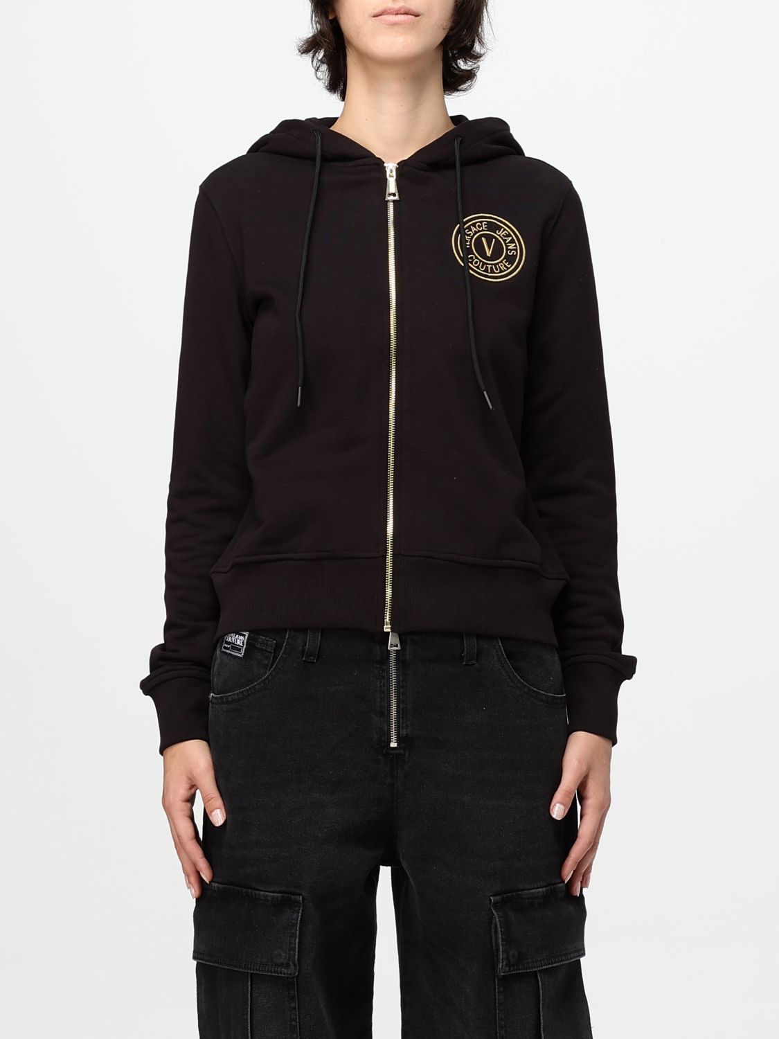 Logo-embroidered zip-up hoodie - Black