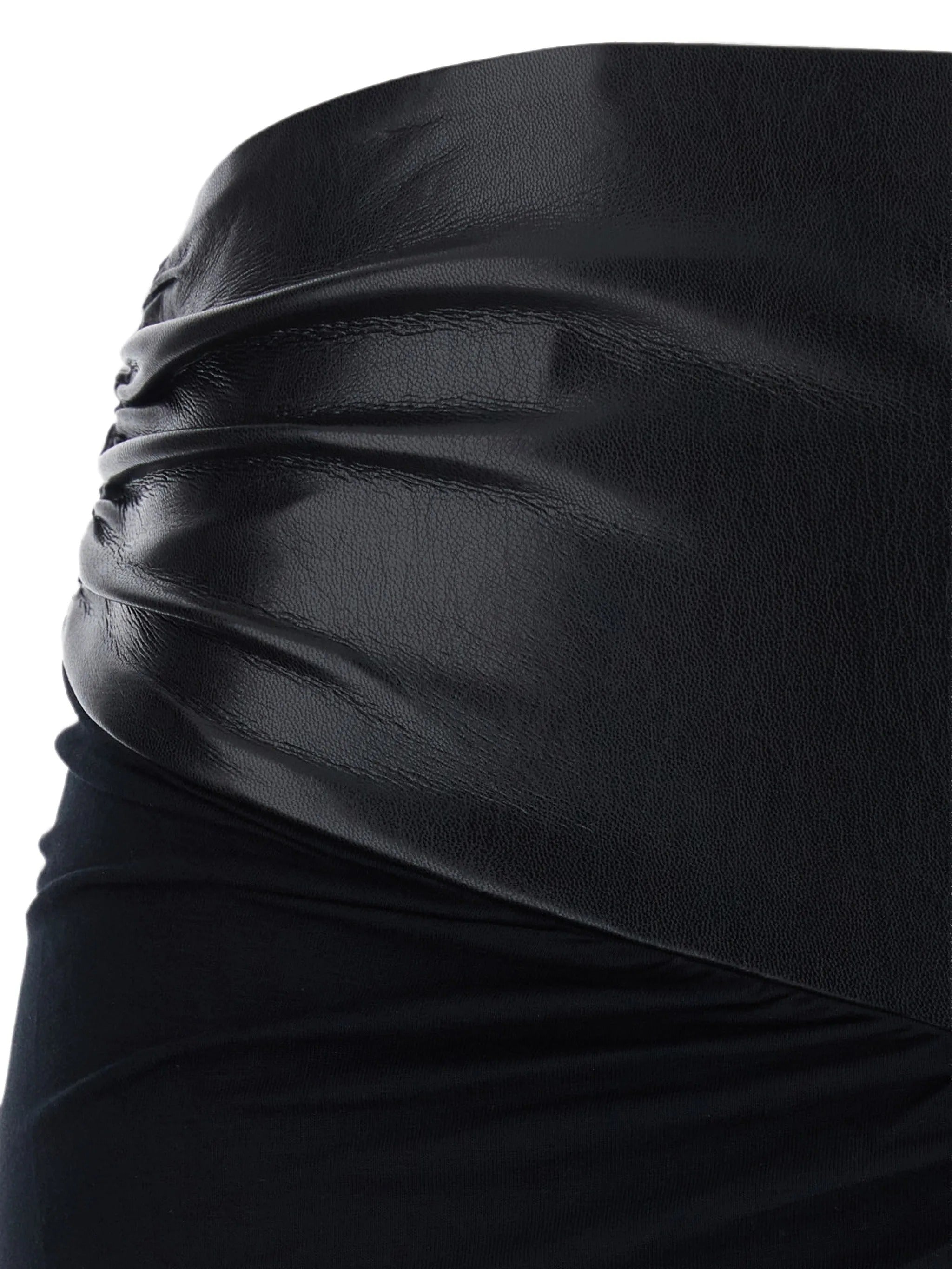 The Andamane Ursula Skirt Vegan Leather Detailed Draped Midi
