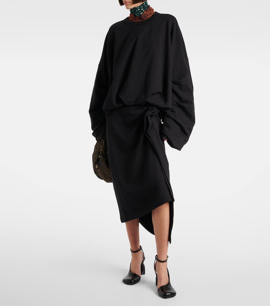 Draped asymmetric jersey midi skirt