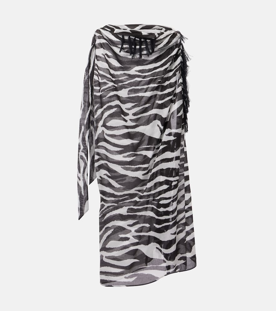 Zebra-print cotton muslin beach cover-up