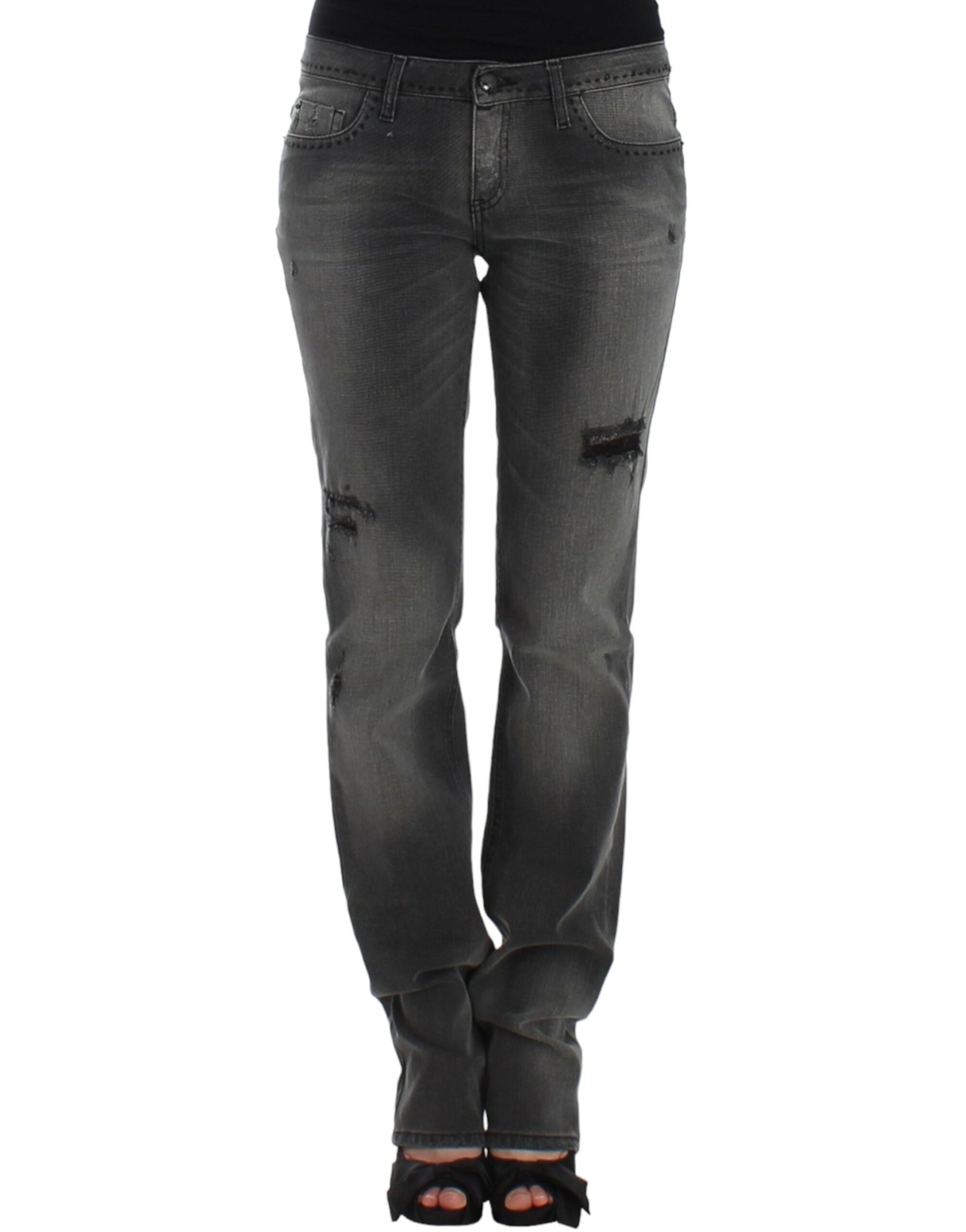 Distressed Straight-Leg Jeans — Gray
