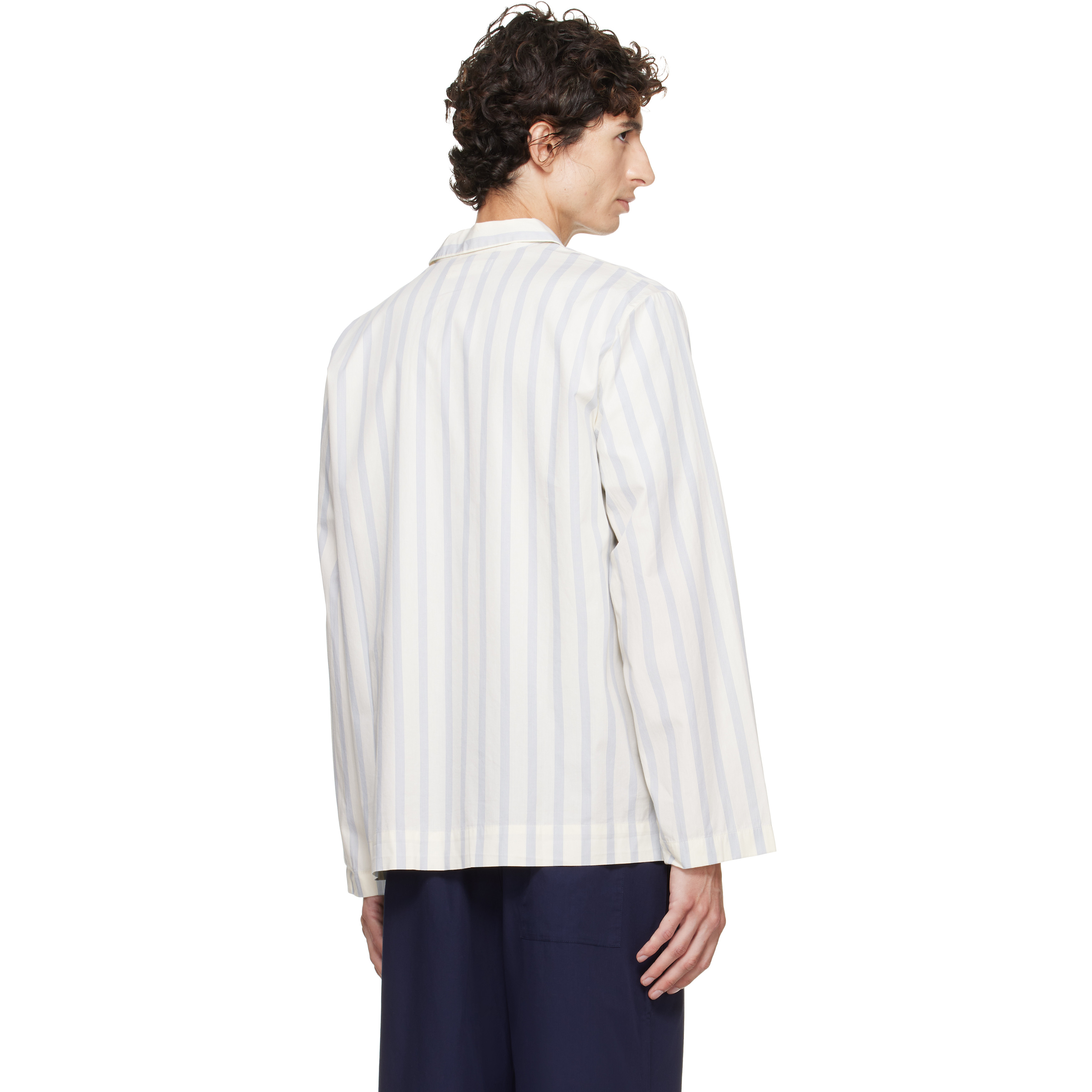 Off-White & Blue Poplin Long-Sleeved Pyjama Shirt