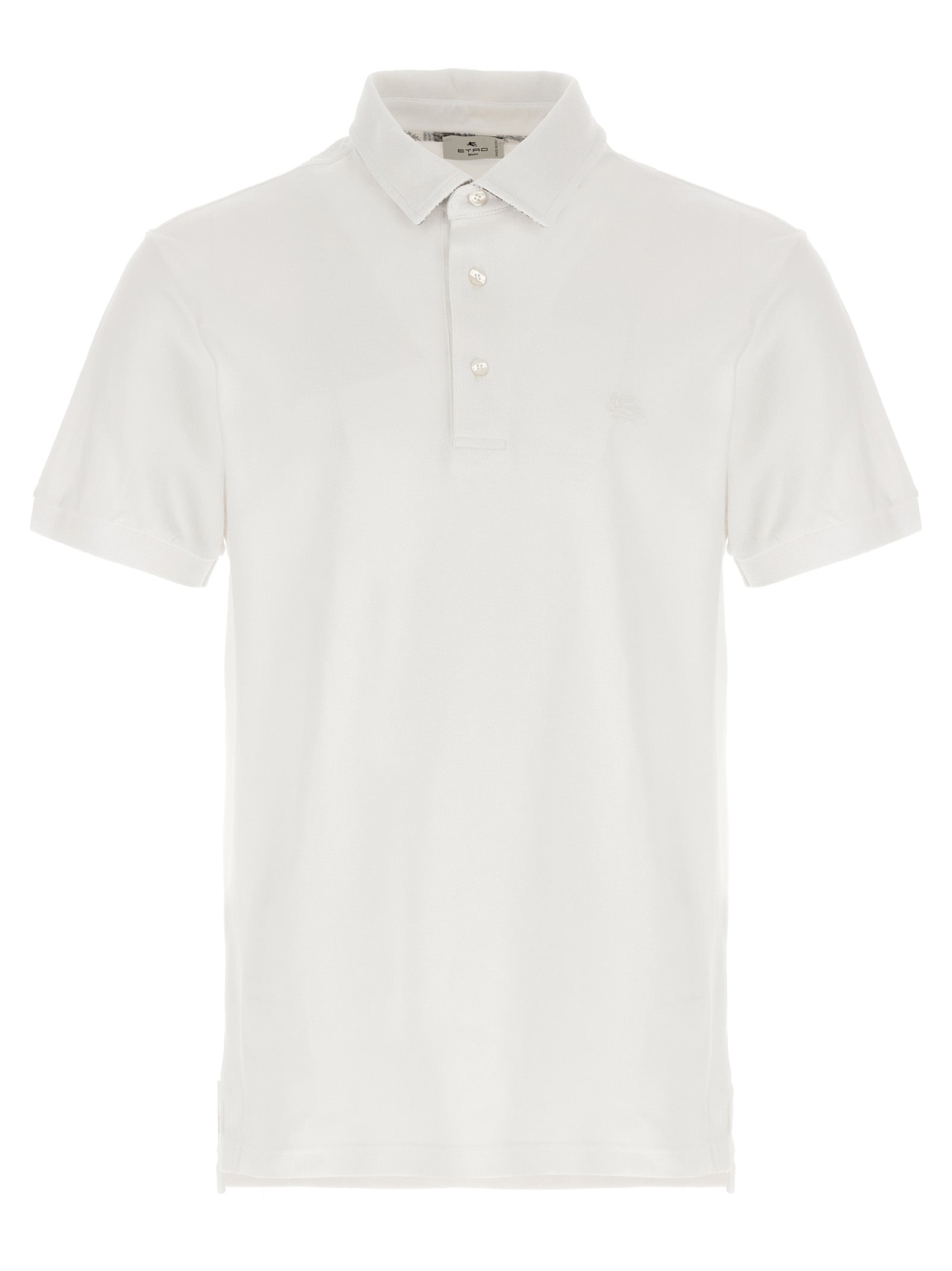 Piqué Cotton with Paisley Collar Detail Polo Shirt — White