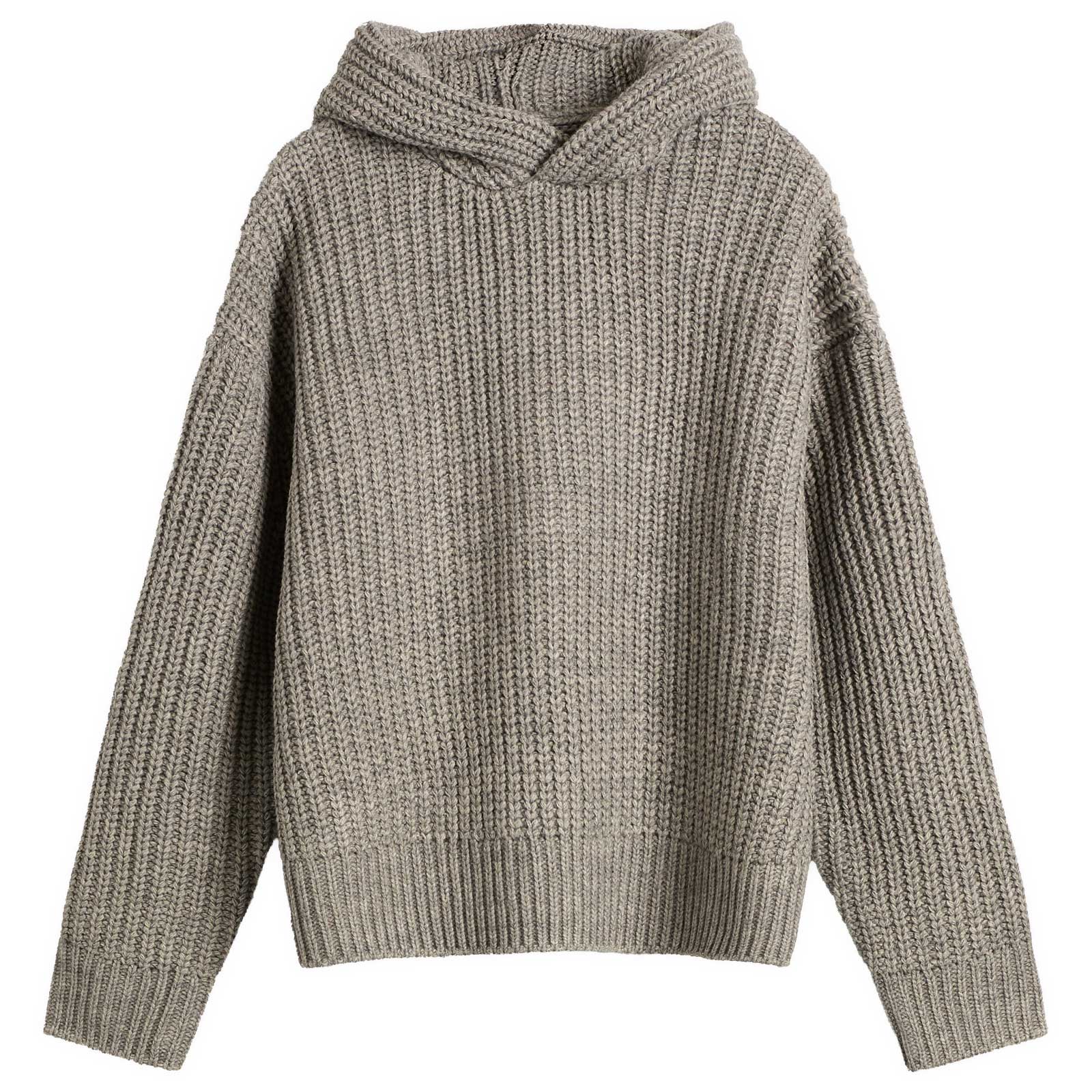 Men's Chunky Rib Knit Hoodie Grey Melange