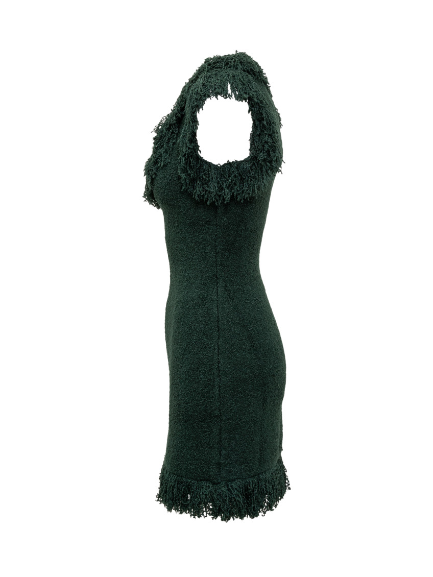 Green Textured Scoop Neck Mini Dress