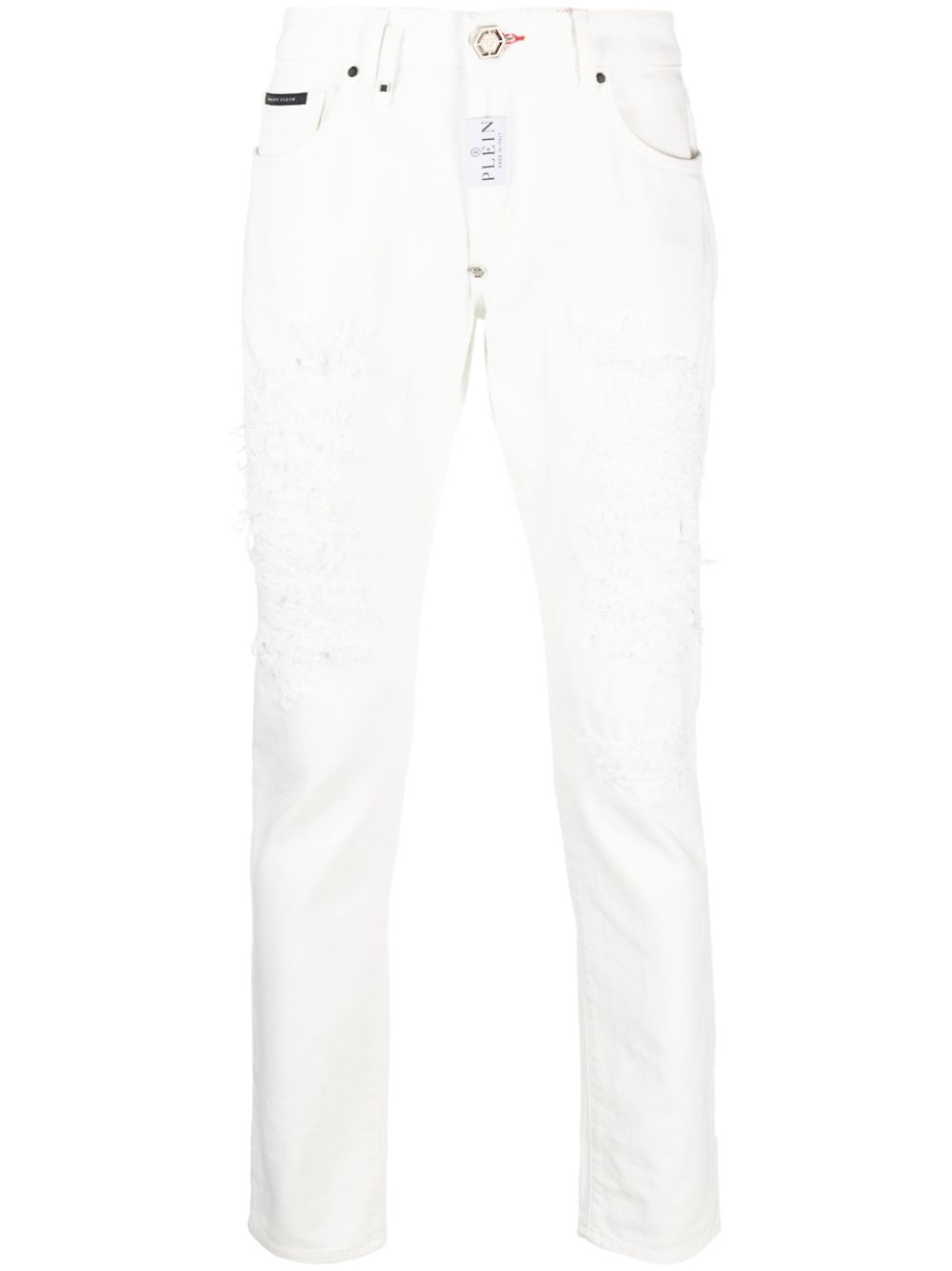 Distressed straight-leg jeans - White