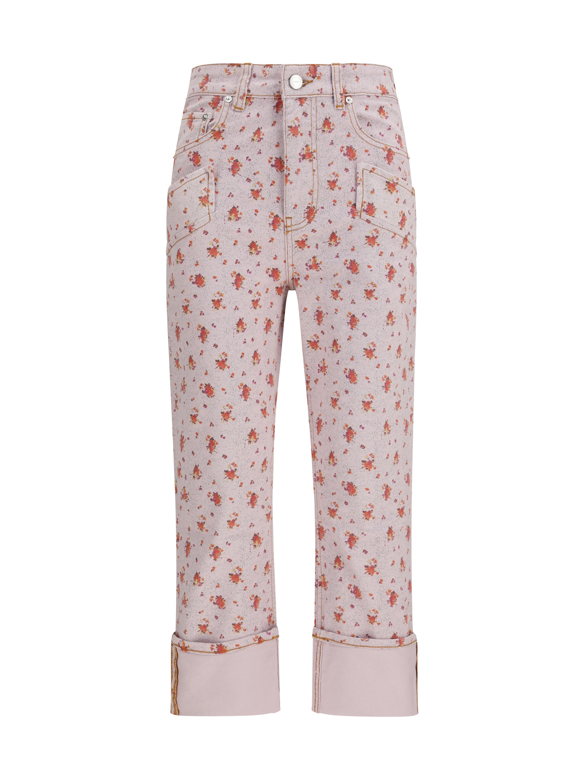 Floral-Printed Stretch Denim Capri Pants — Pink