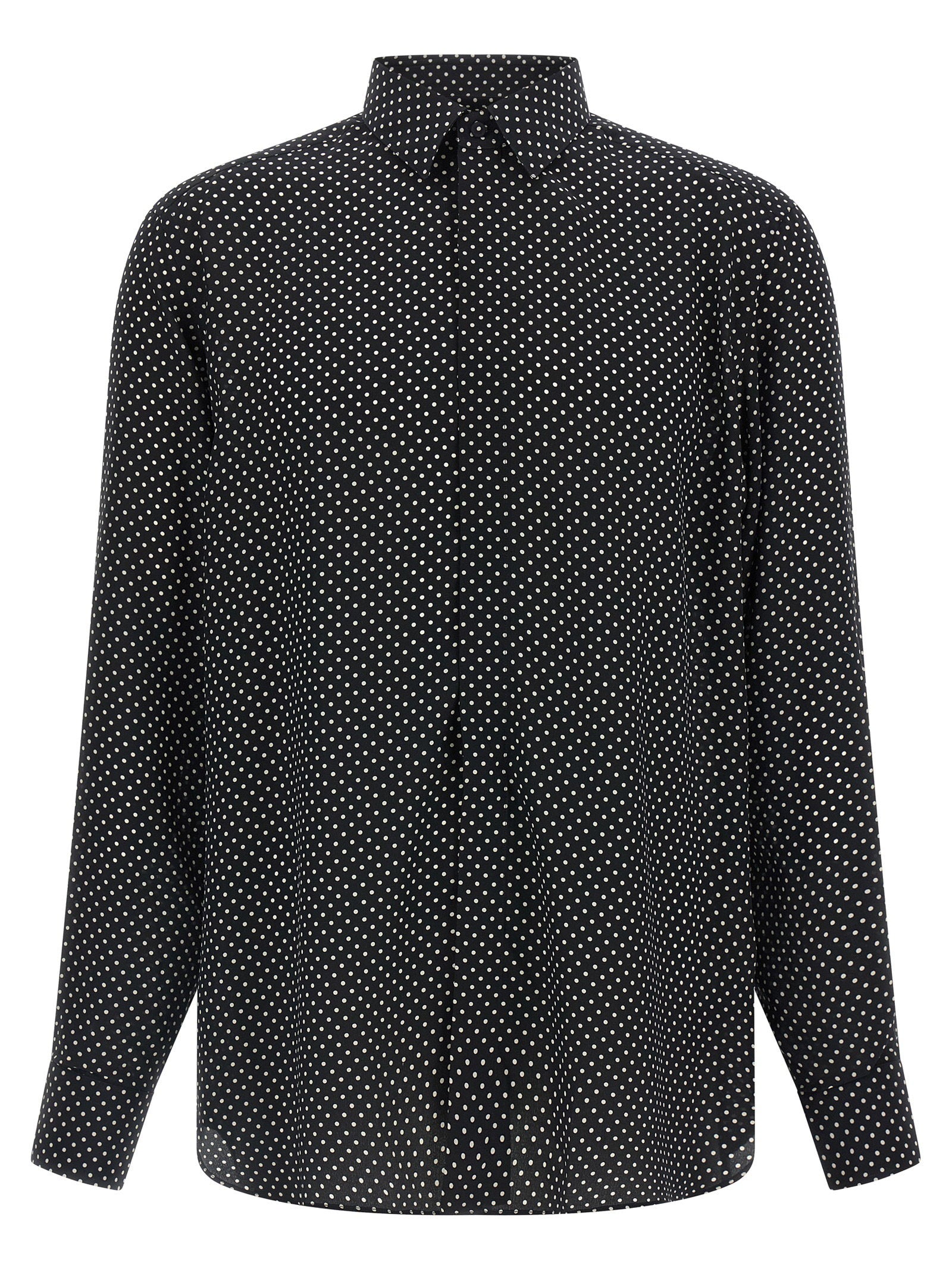Polka-Dot Silk Crêpe de Chine Shirt — Black