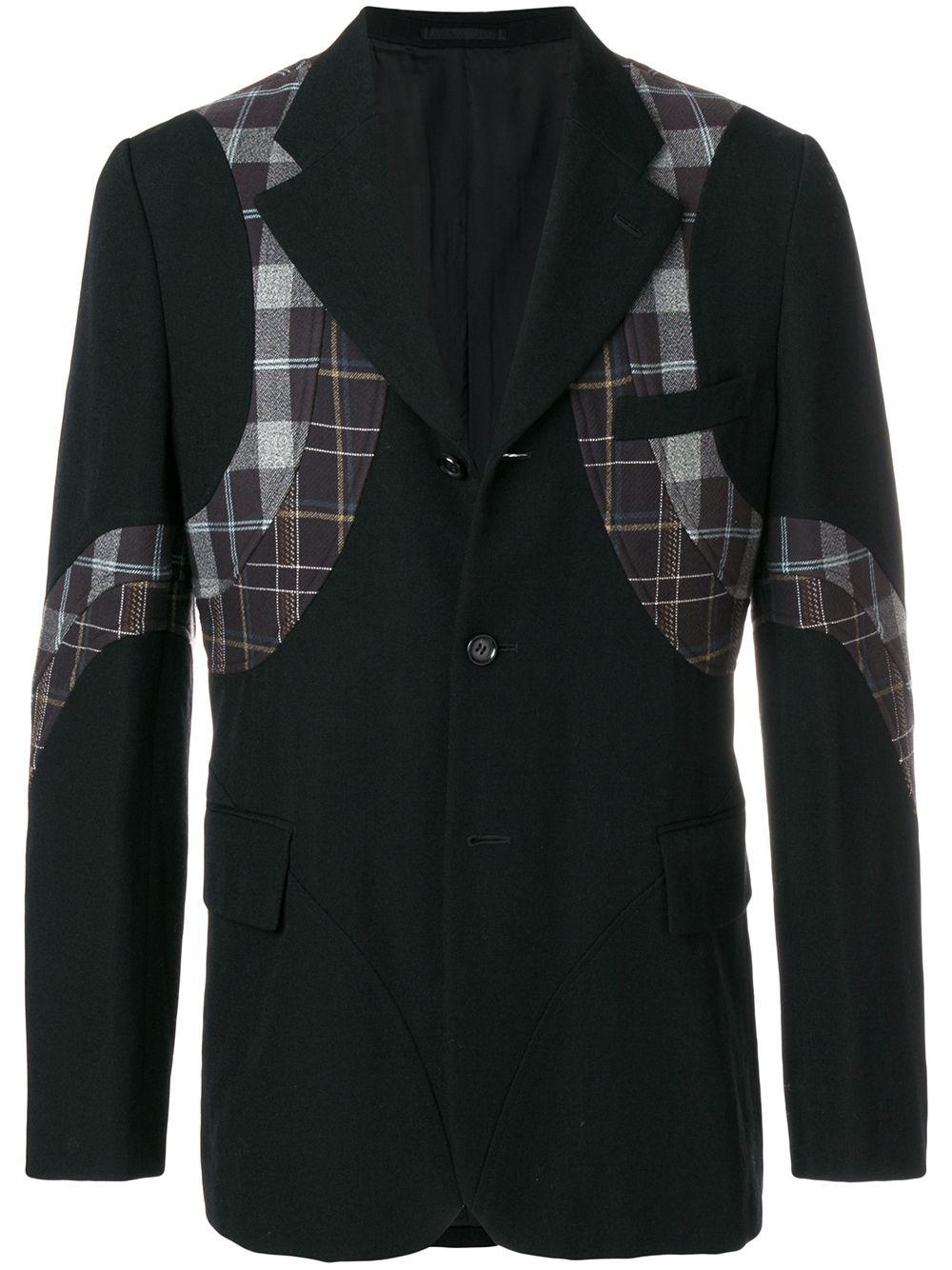 Plaid appliqué blazer - Black