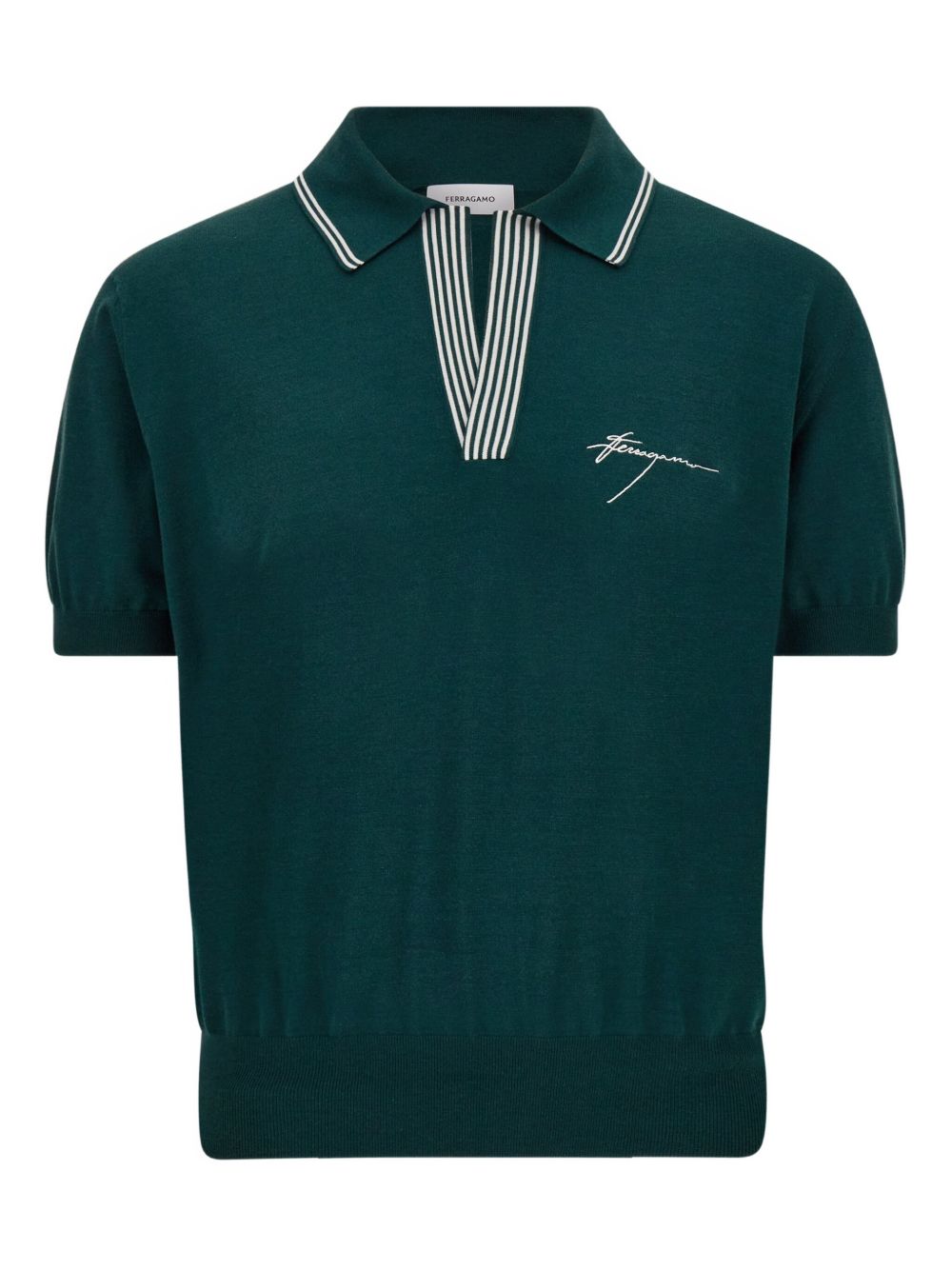 Striped-collar T-shirt - Green