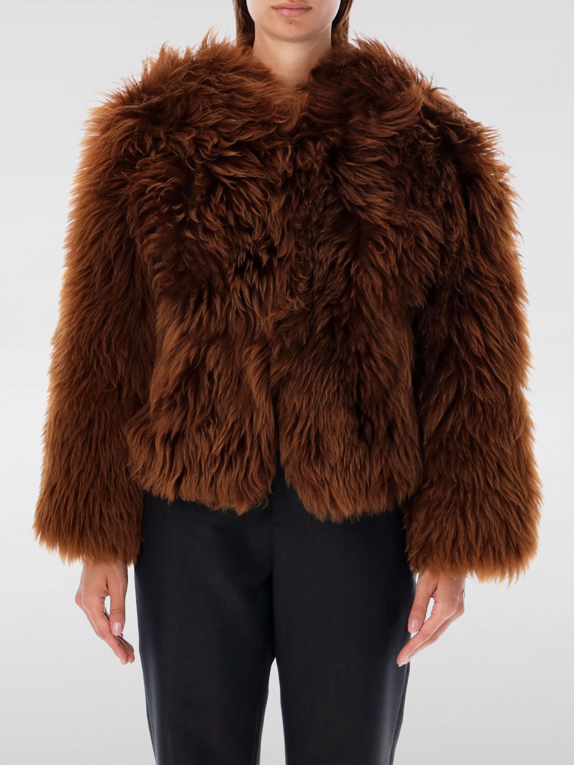 Shearling collarless jacket - Brown