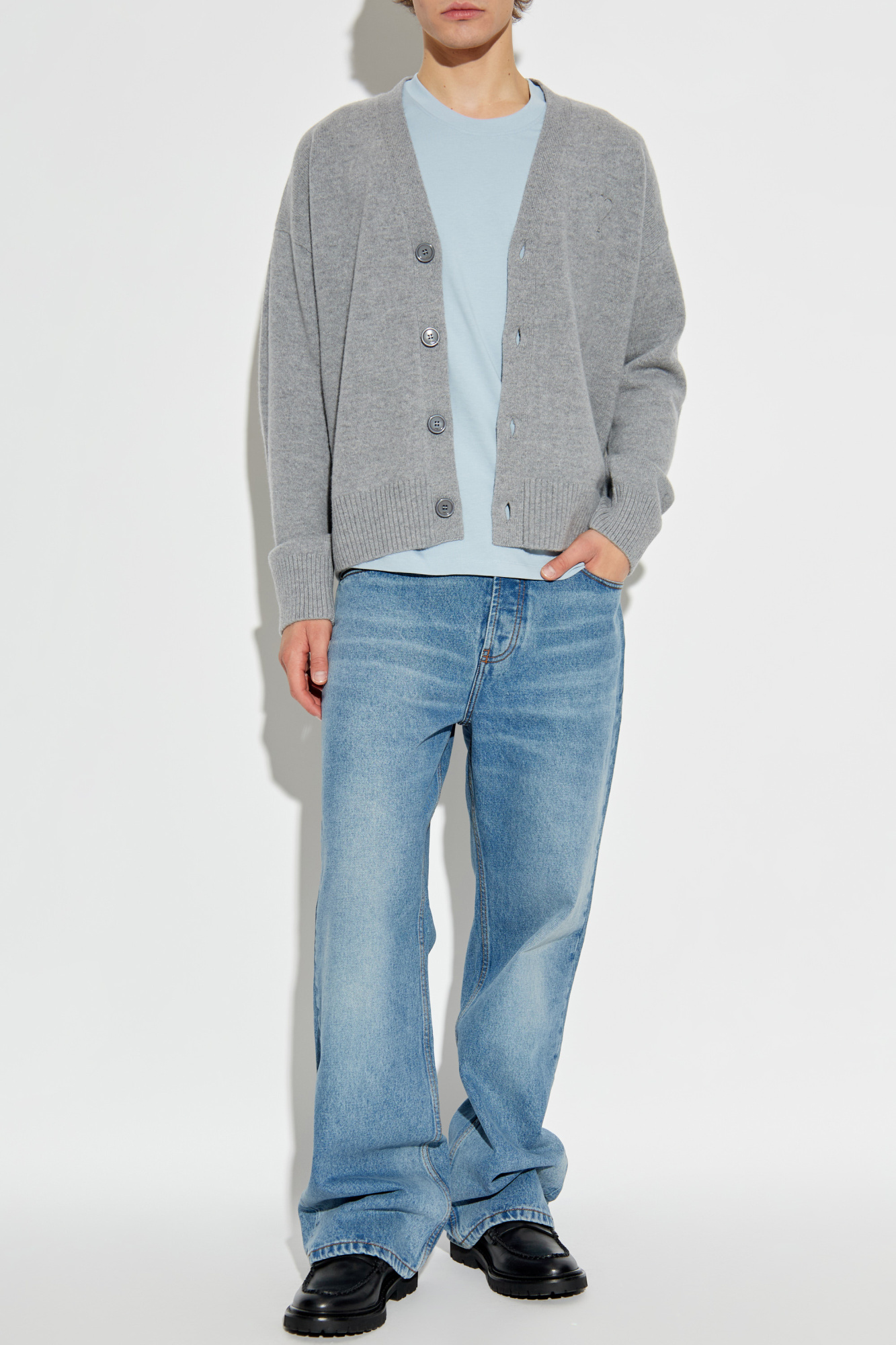 Wool Cardigan, Men's, Grey