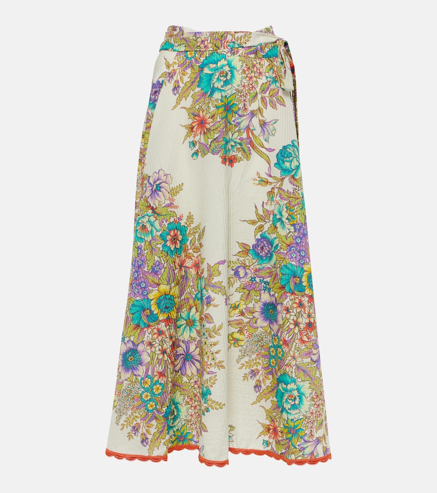 Floral cotton and silk midi skirt