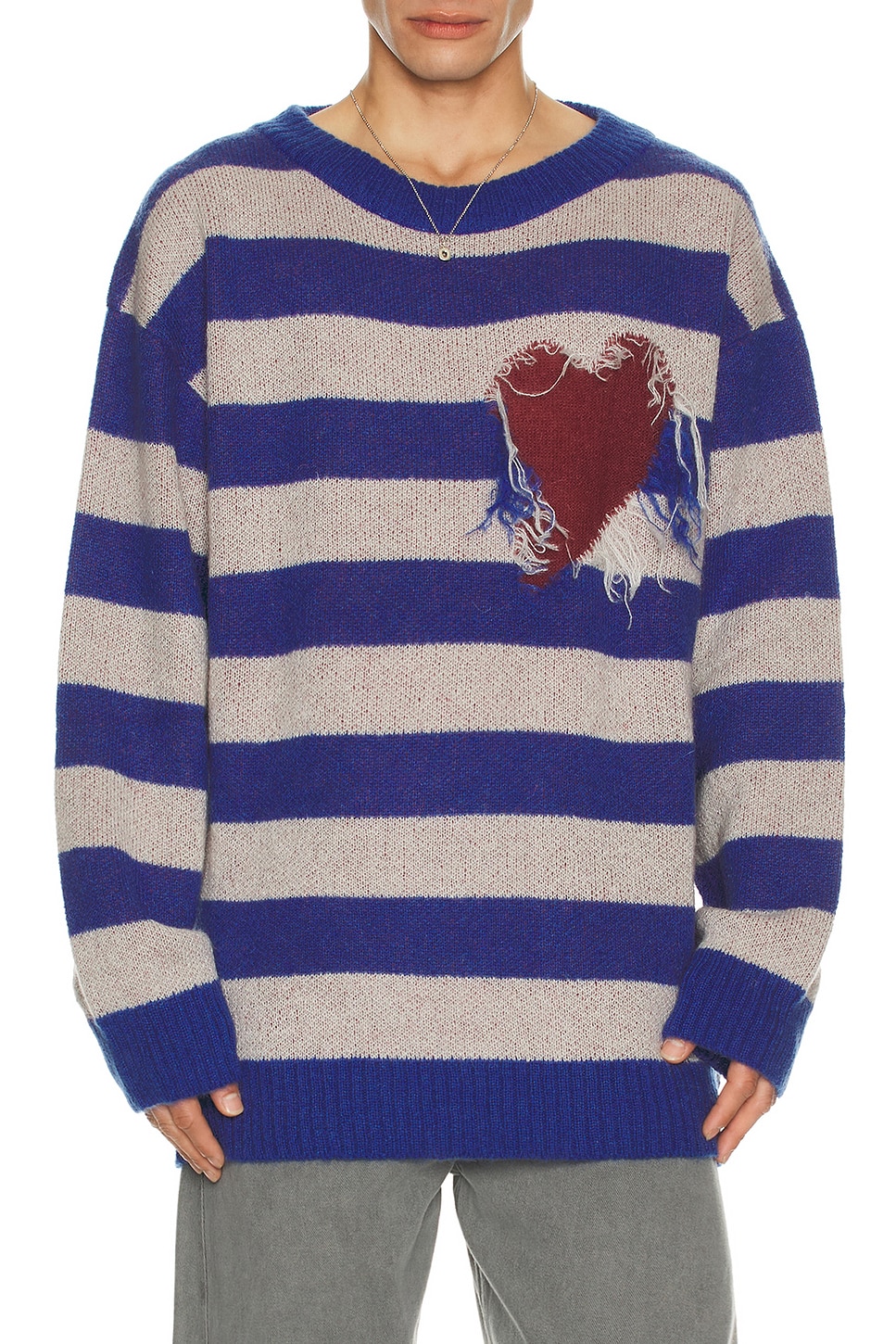 WE11DONE Grunge Stripe Pullover in Blue. L. Also in