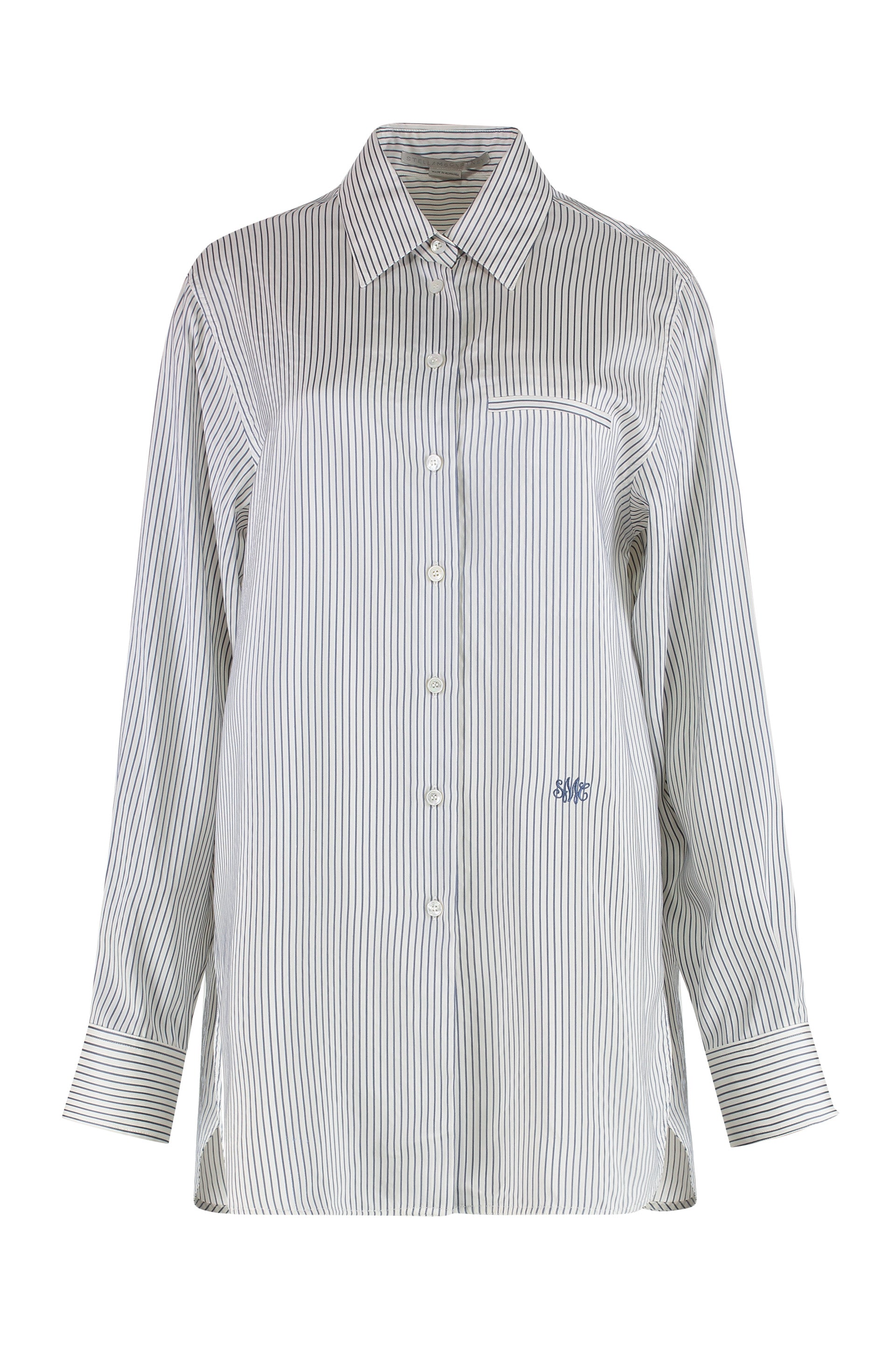 Striped Silk Shirt with Side Slit Hem