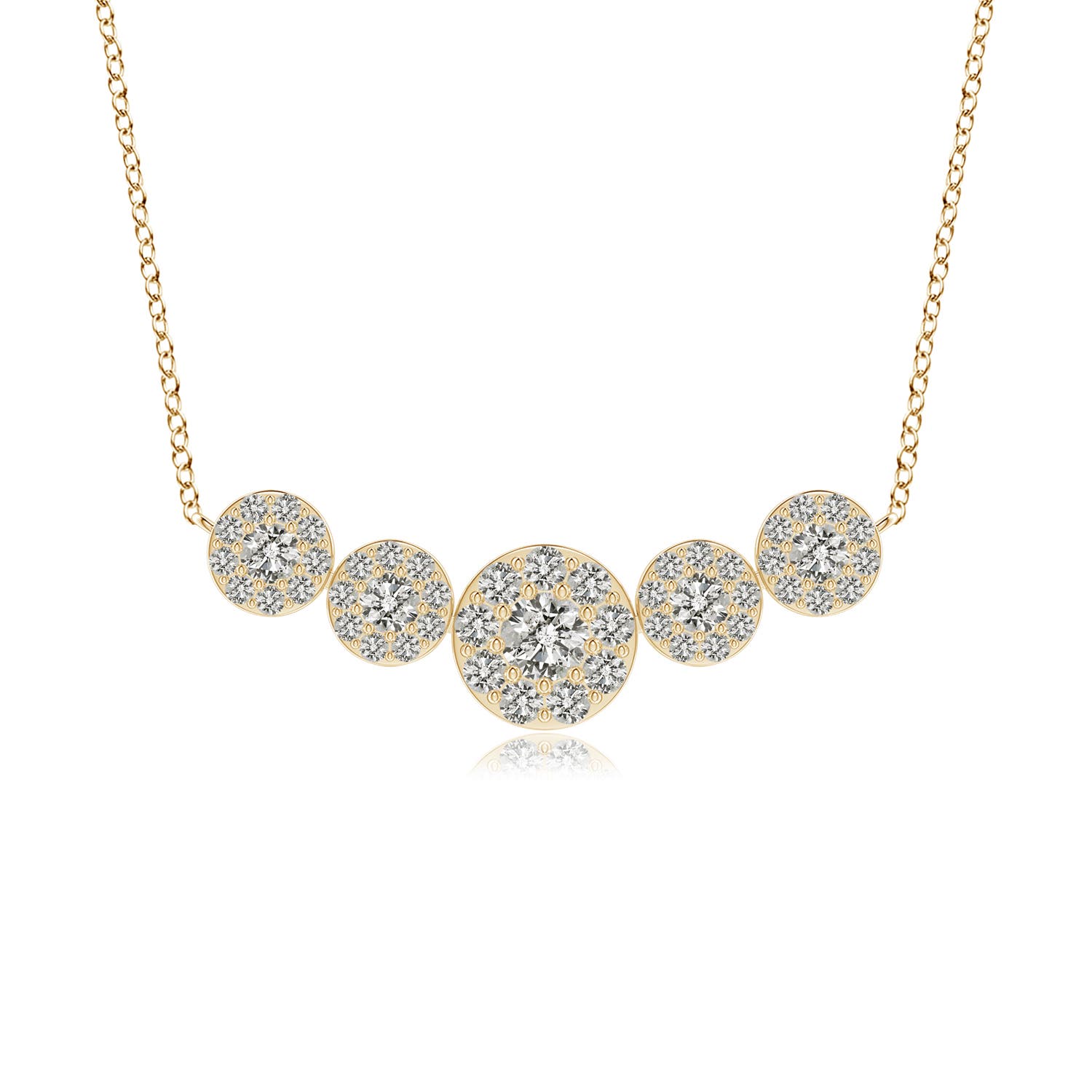 Angara 0.39 Carat Graduated Five Stone Diamond Halo Necklace in 14K Yellow Gold