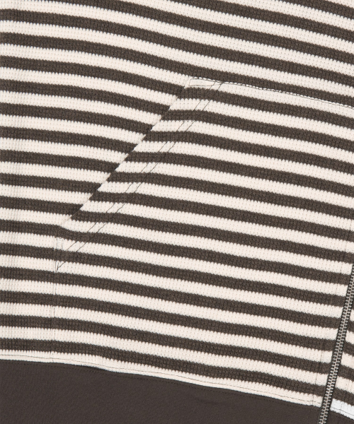 Striped Waffle Zip Up Hoodie Brown