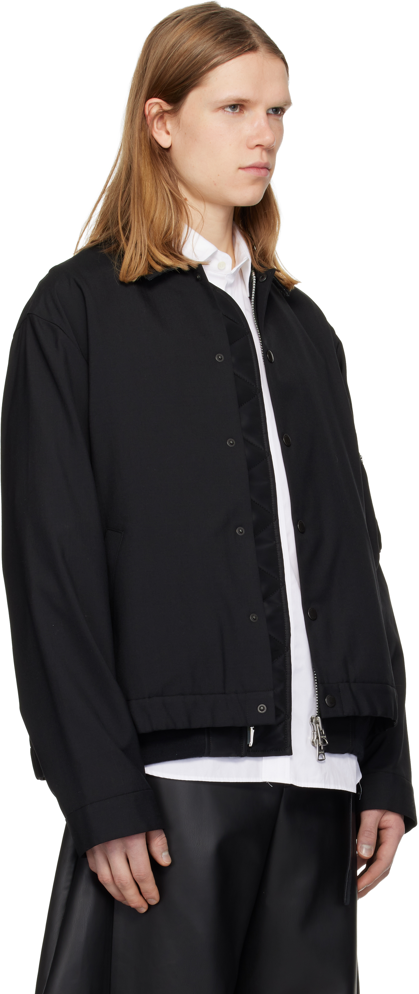 Black Suiting & Nylon Twill Bomber Jacket