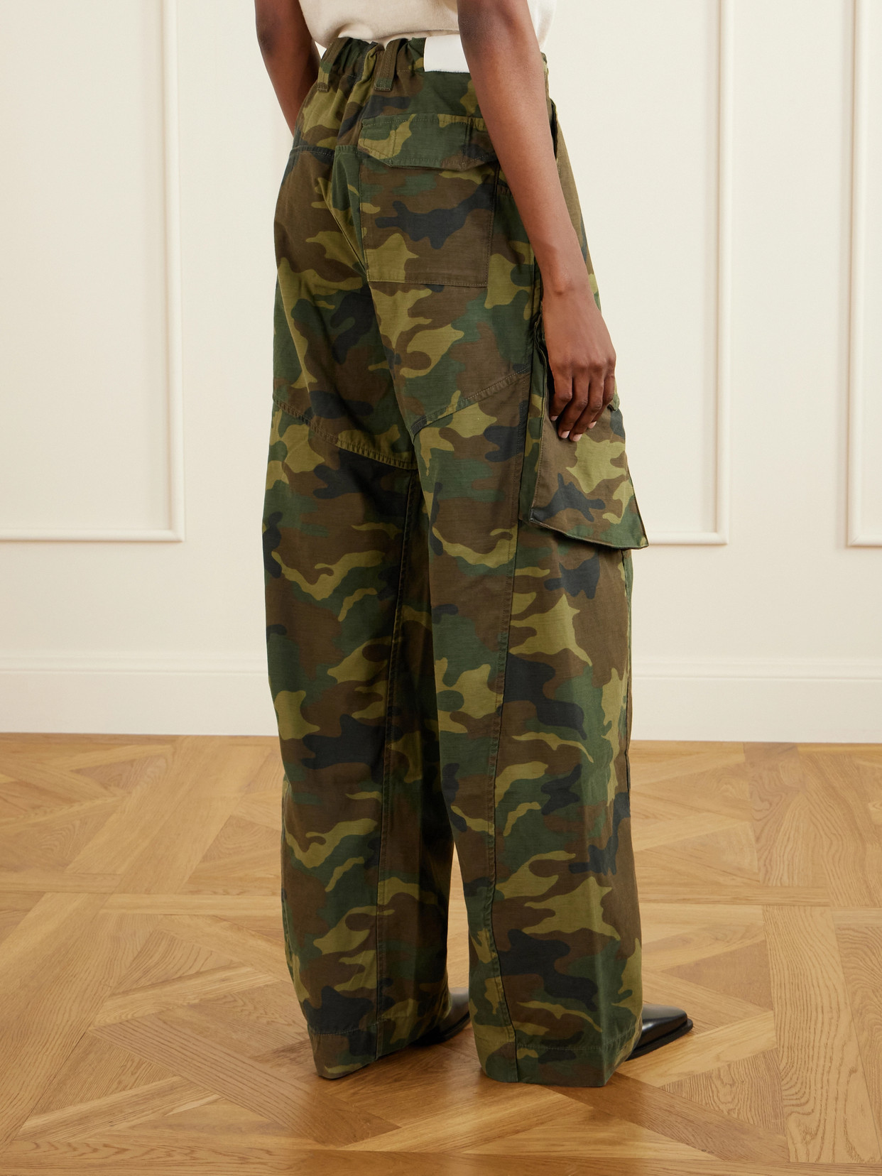 Printed Cotton-canvas Barrel-leg Cargo Pants - Green