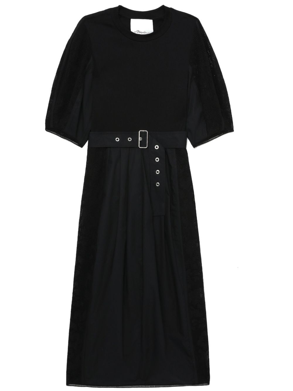 Belted-waist midi dress - Black