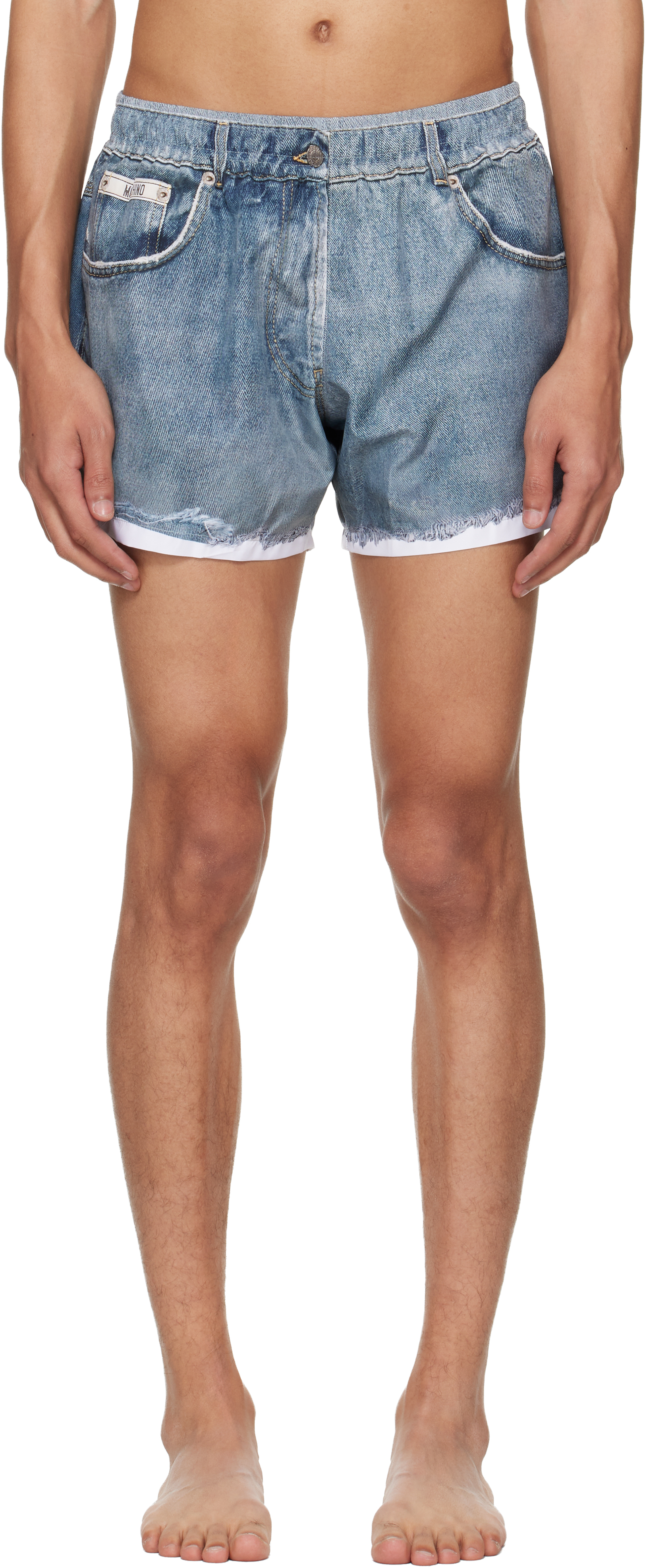 Blue Printed Nylon Swim Shorts