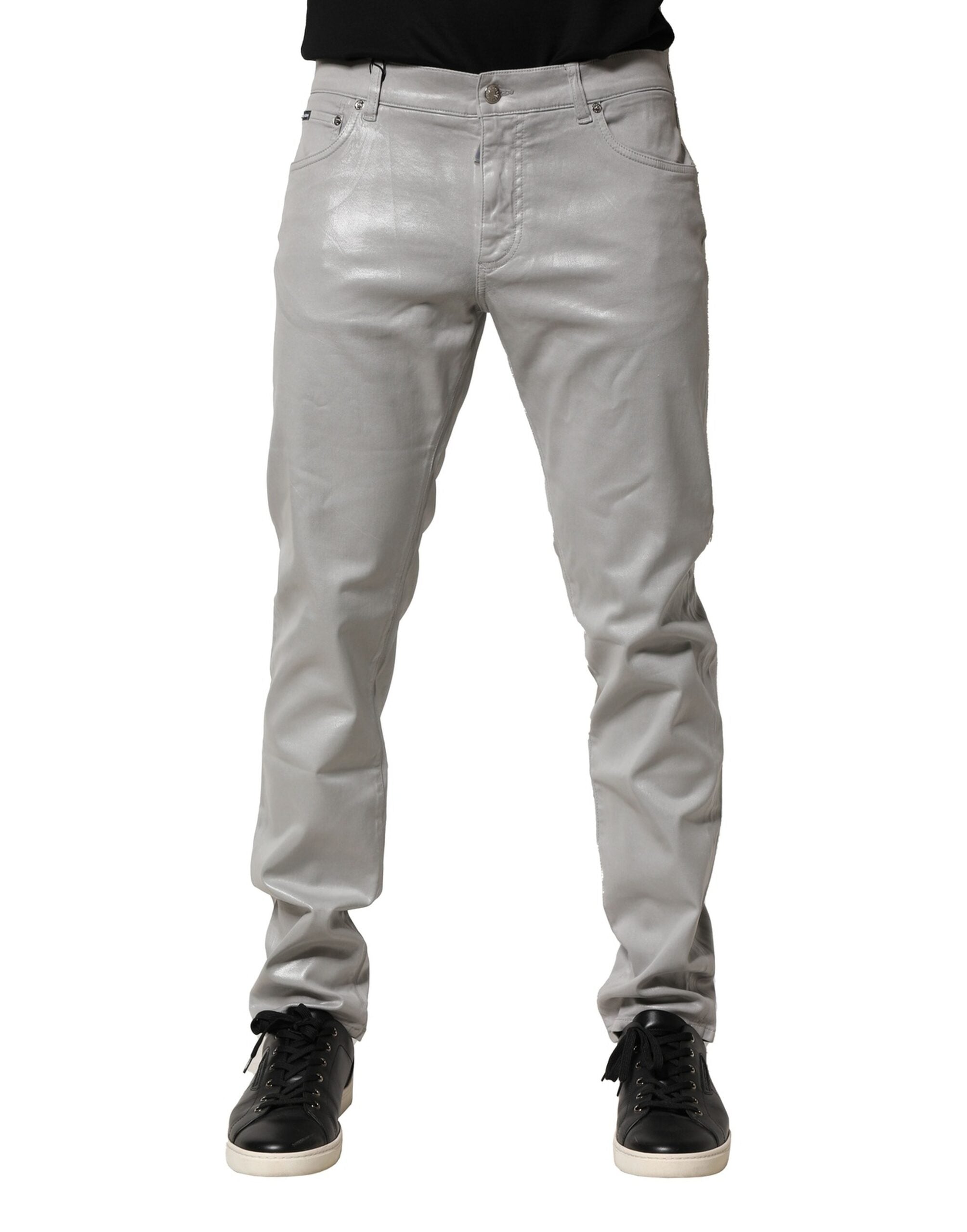 Silver Cotton Stretch Slim Denim Jeans — Silver