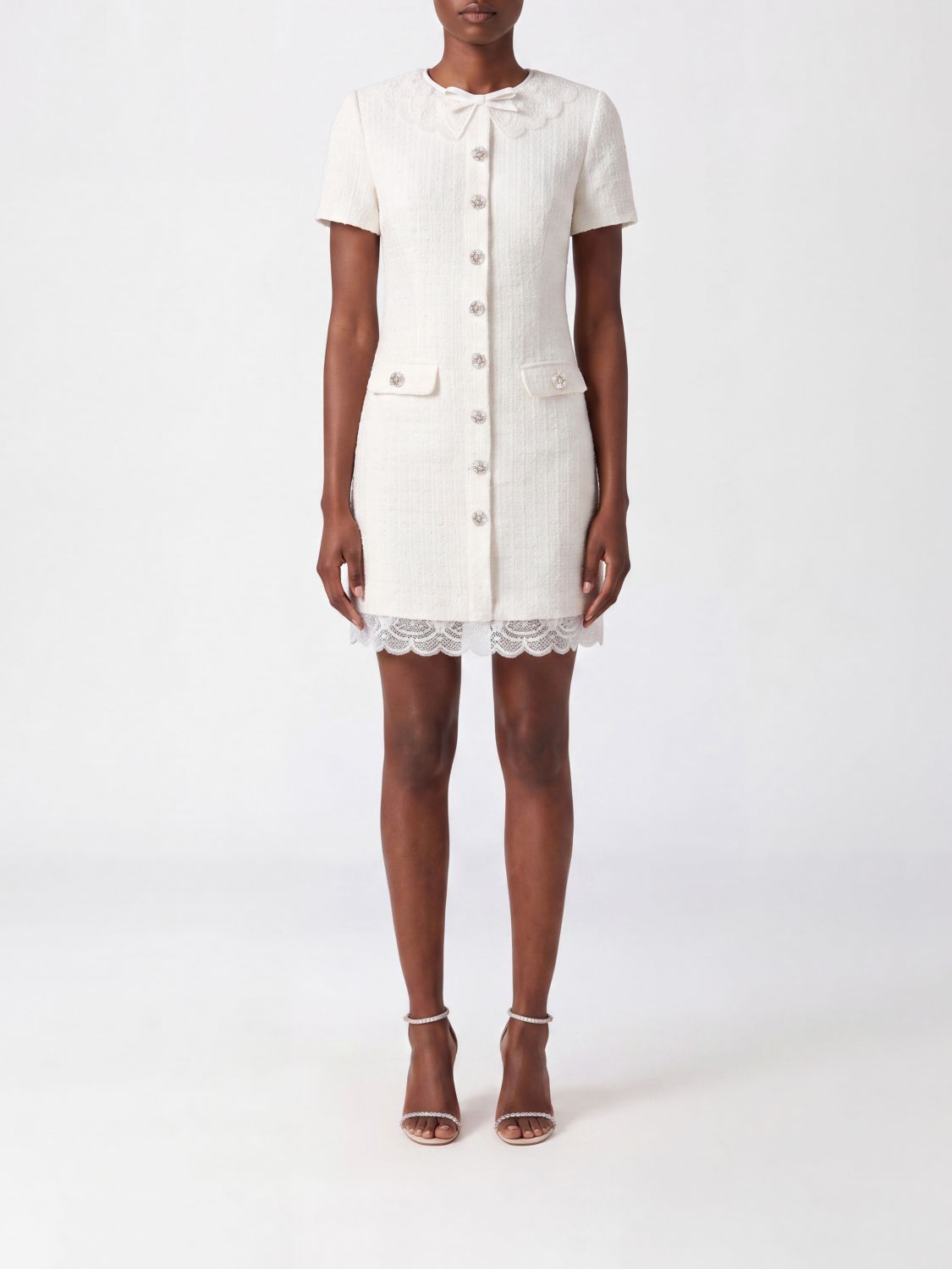 Boucle Lace Trim Mini Dress