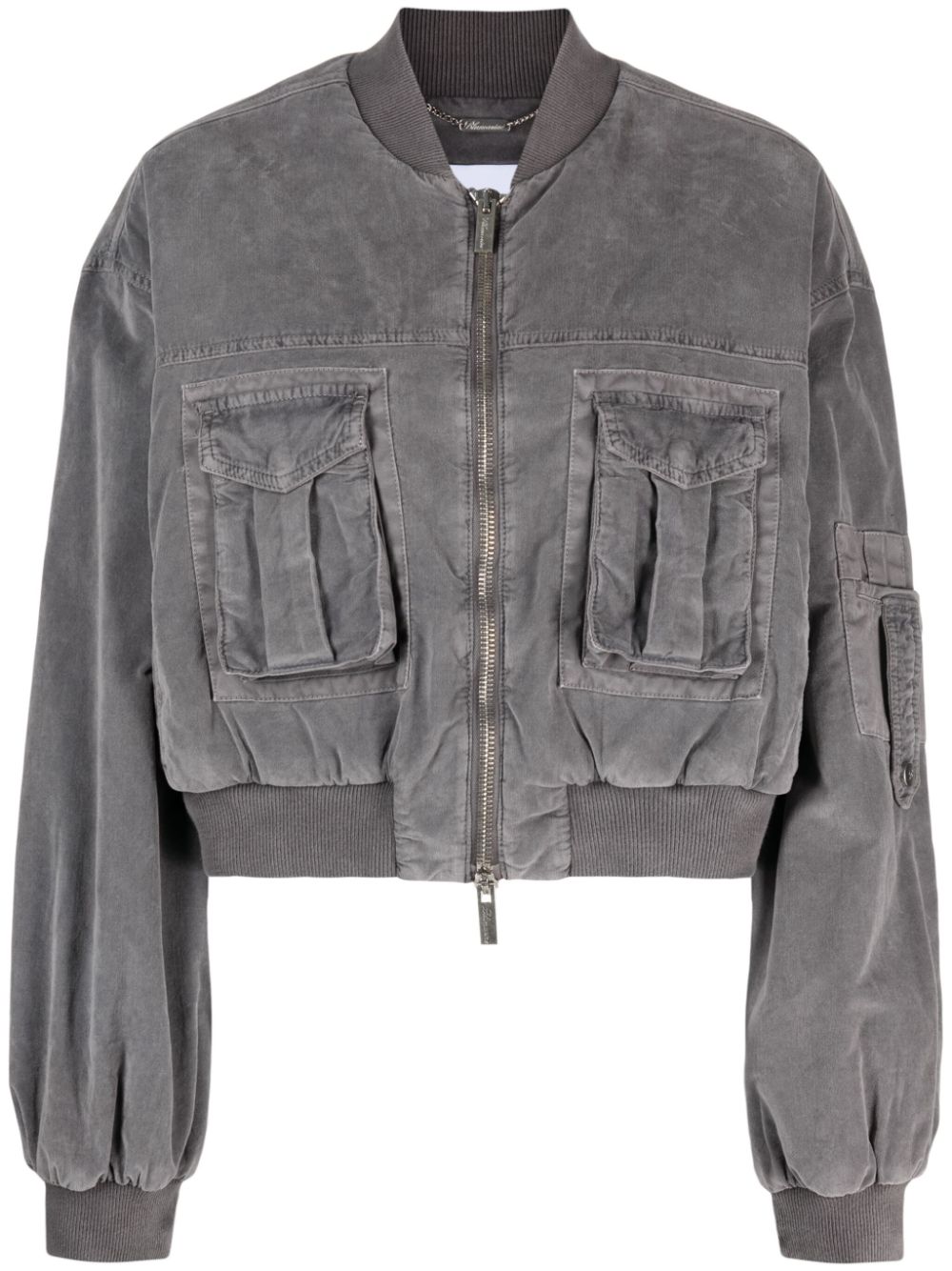 Velvet wide-sleeved bomber jacket - Grey
