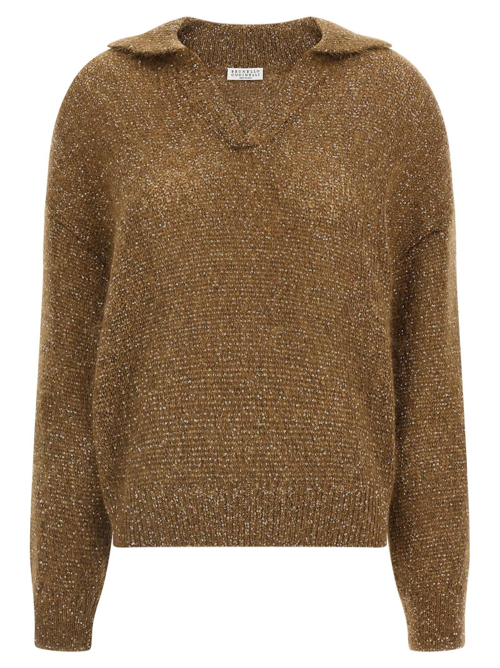 Sequin-Embellished Mohair Blend Sweater — Gold