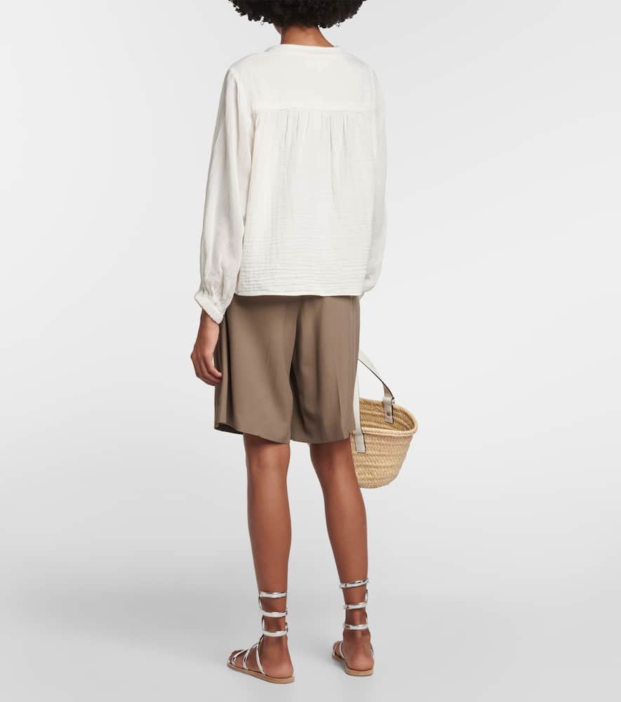 Tie-neck cotton blouse top