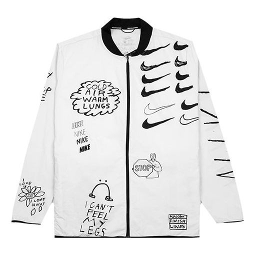 Run Nathan Bell Running Jacket Graffiti Printing Logo Sports Jacket baseball uniform White