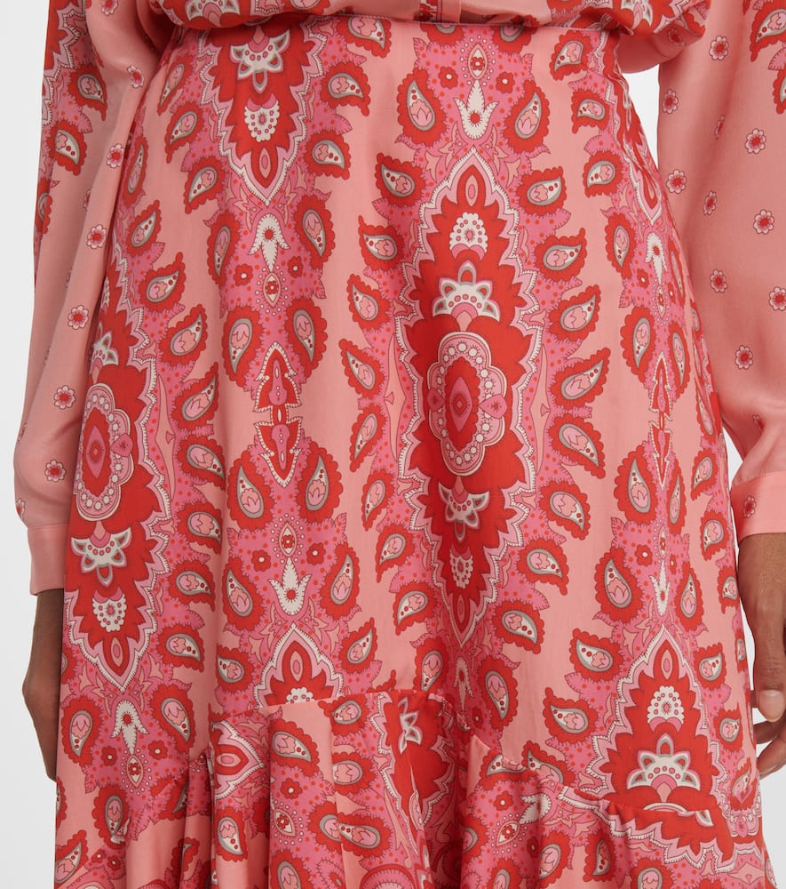 Paisley asymmetric cotton midi skirt