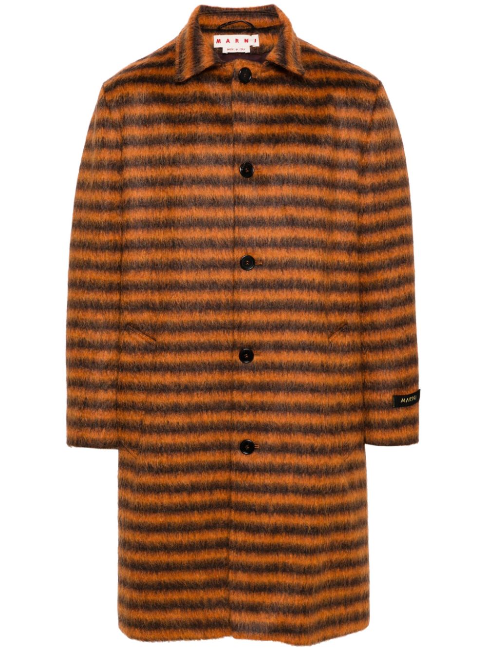Logo-appliqué striped single-breasted coat - Orange