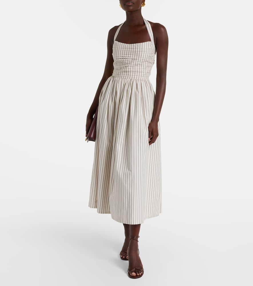 Halterneck striped cotton midi dress