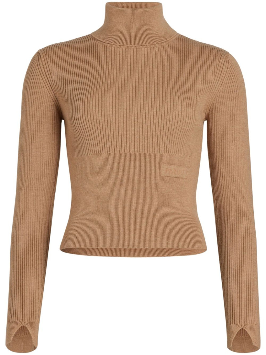 Logo-appliqué rib-knit jumper - Brown