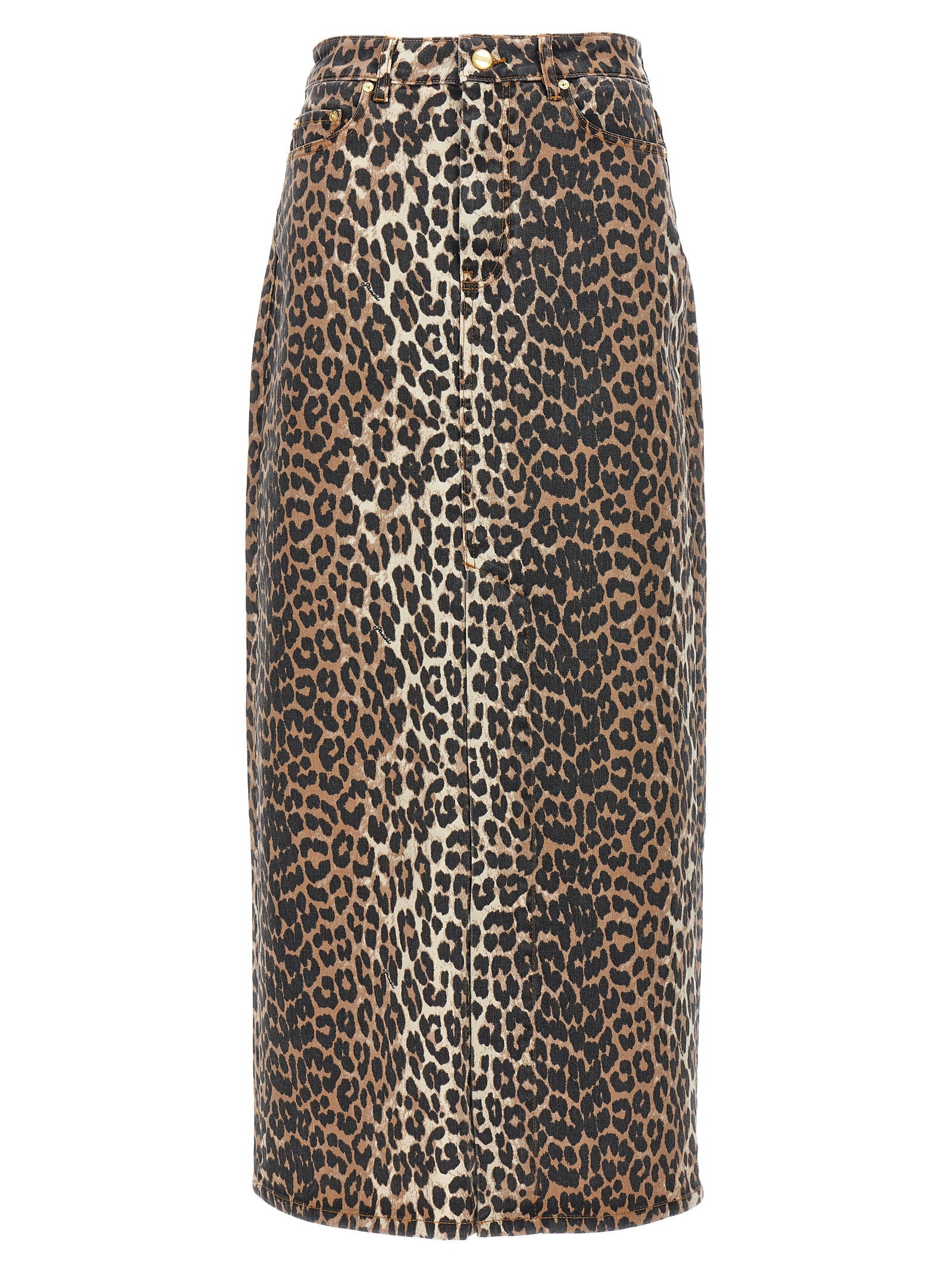 Leopard-Print Denim Skirt — Brown