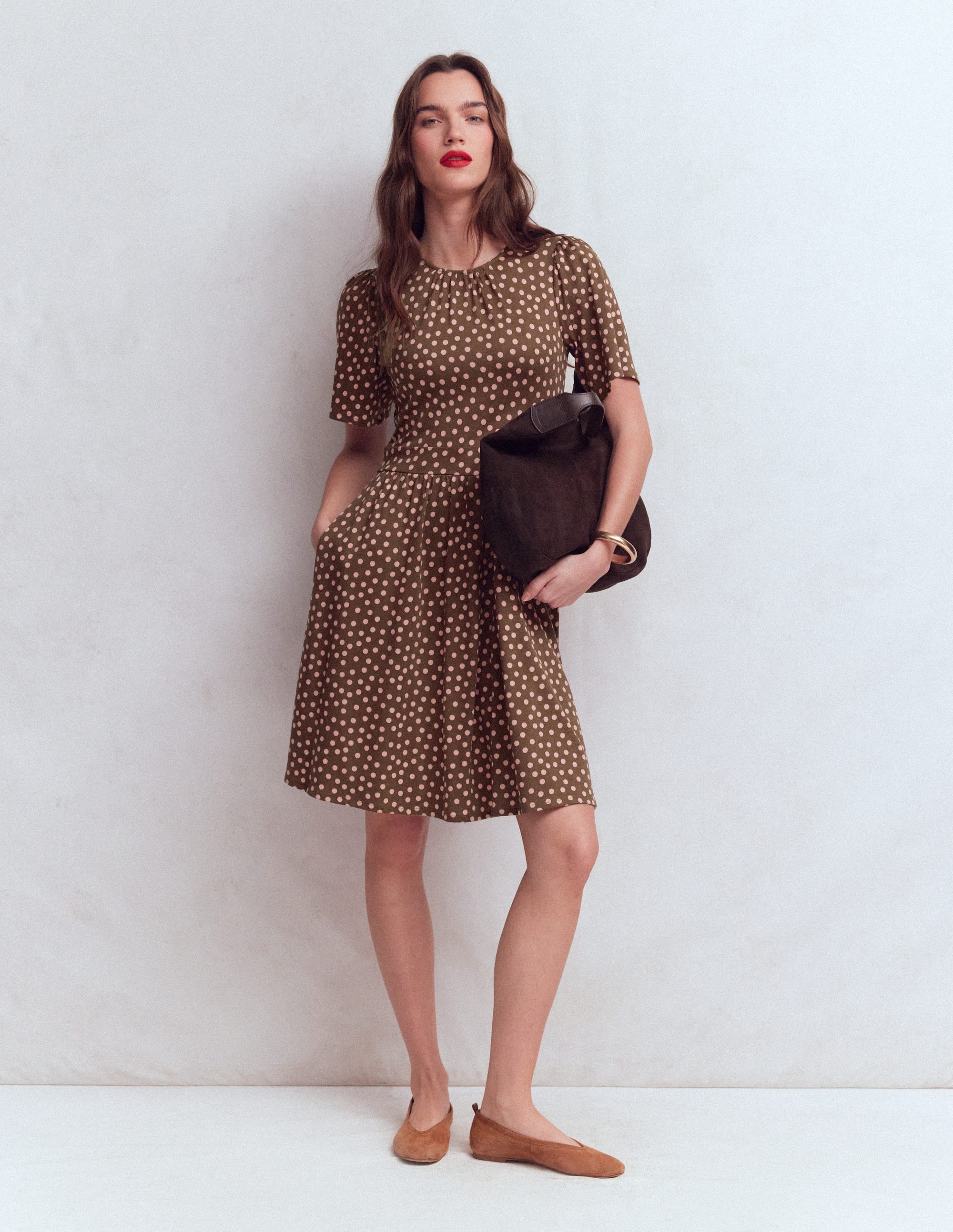 Women's Louisa Short Jersey Dress in Brown | Size 0