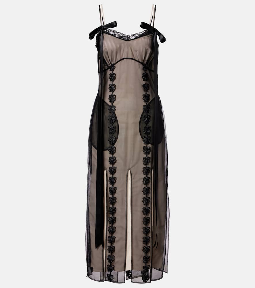 Lace-trimmed sheer midi dress