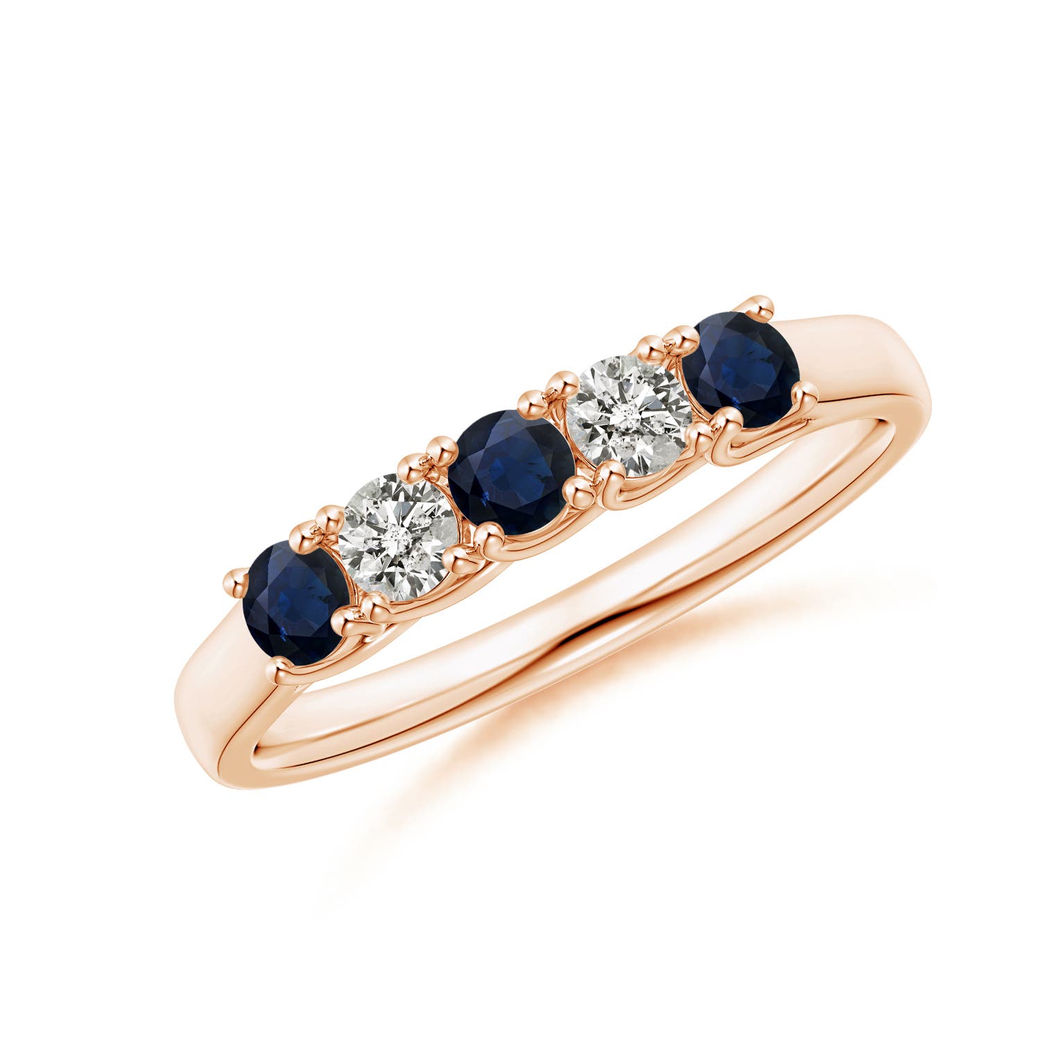 Angara 0.36 Carat Half Eternity Five Stone Sapphire and Diamond Wedding Band in 14K Rose Gold