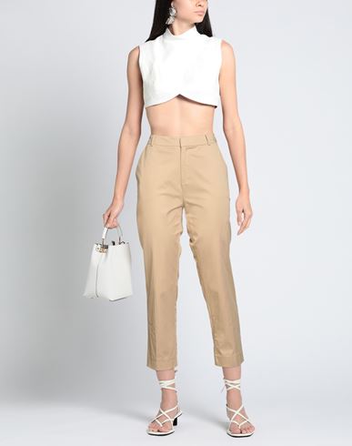 Woman Pants Beige Size 6 Cotton, Elastane