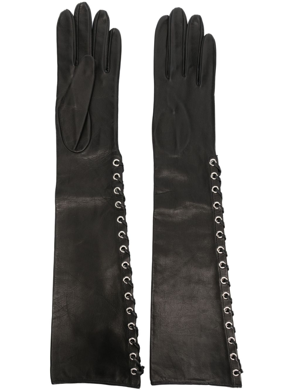 Lace-up leather gloves - Black