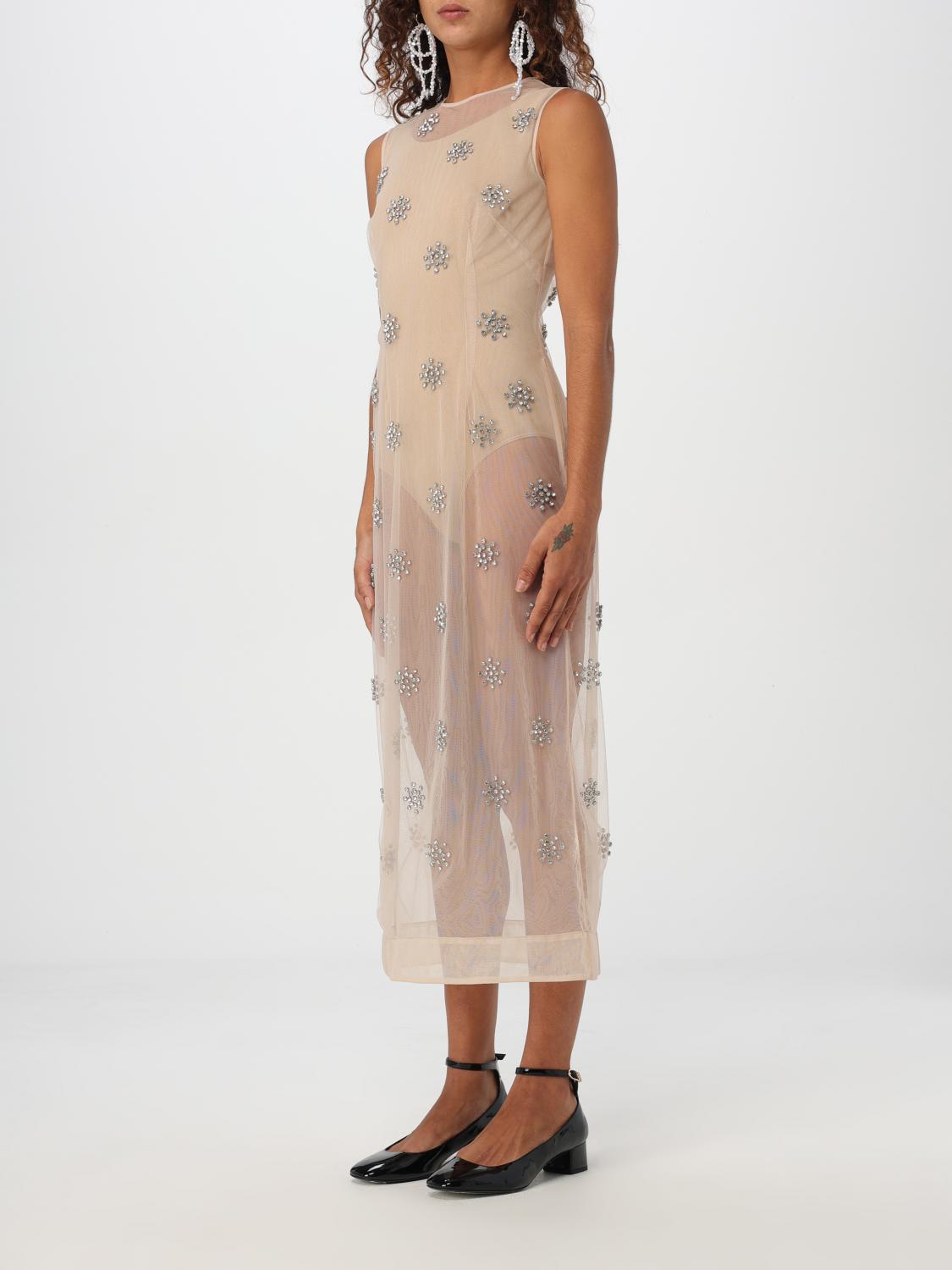 Crystal-embellished tulle midi dress - Neutrals