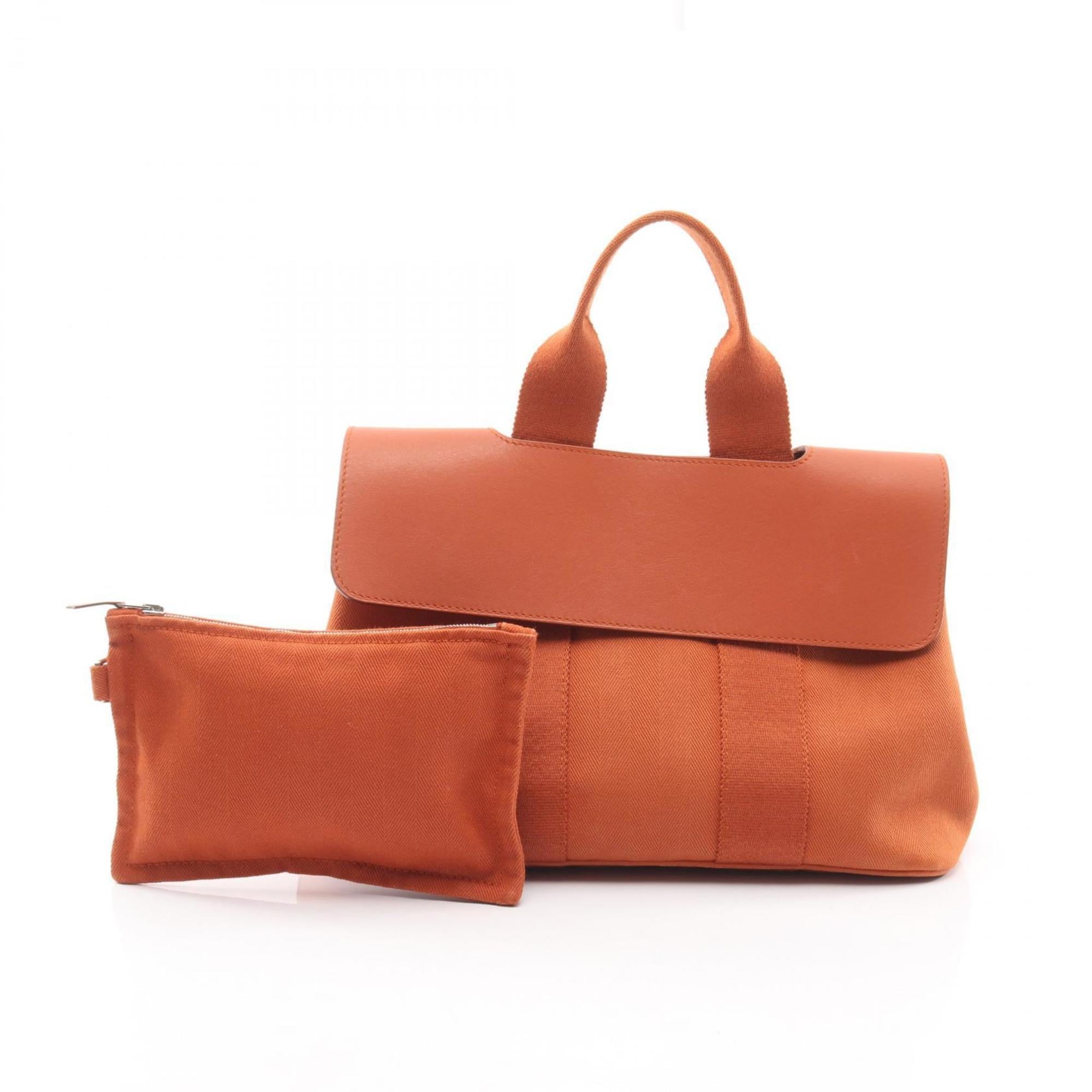 Hermes Brown Toile Chevron Leather Handbag Pre-Owned